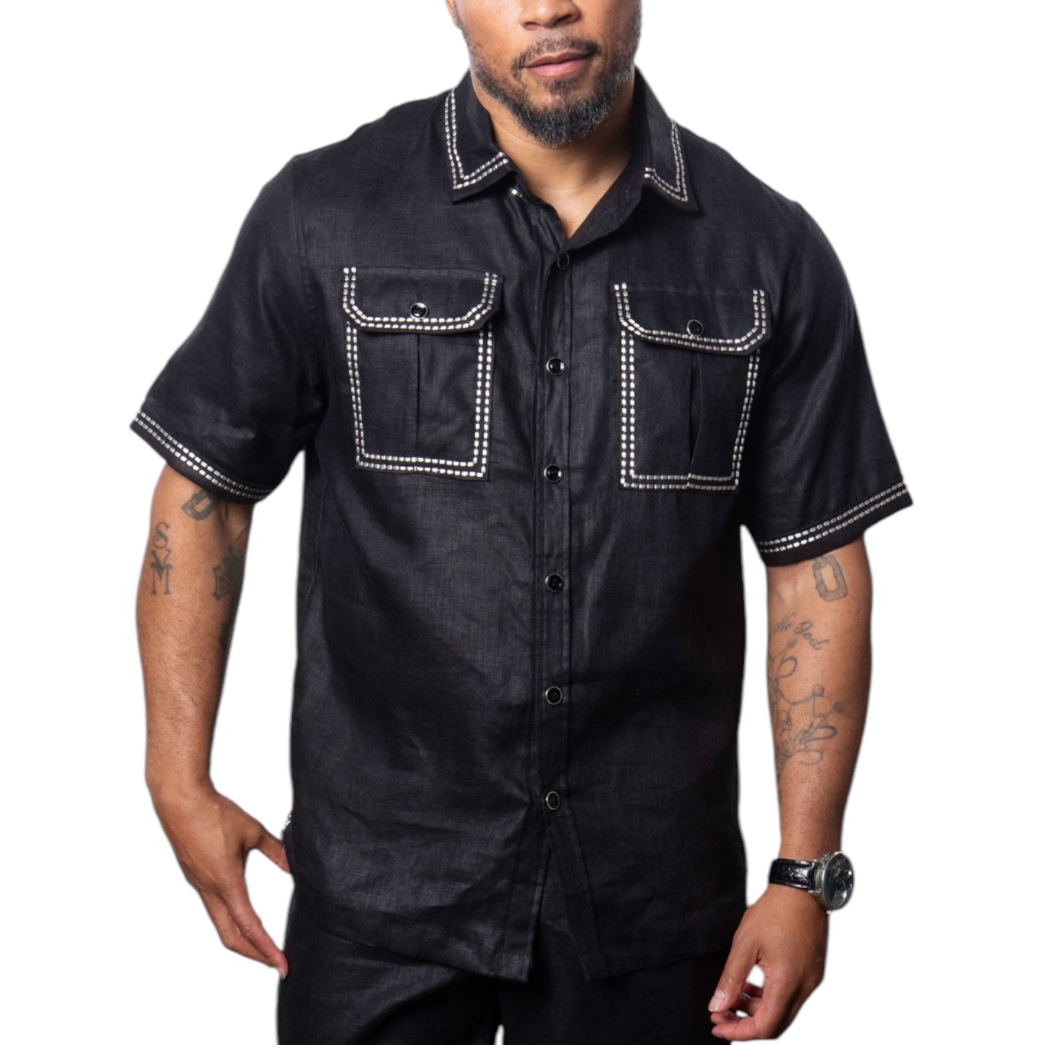 Prestige "Stitched2" Linen Pant Set (Black) 530
