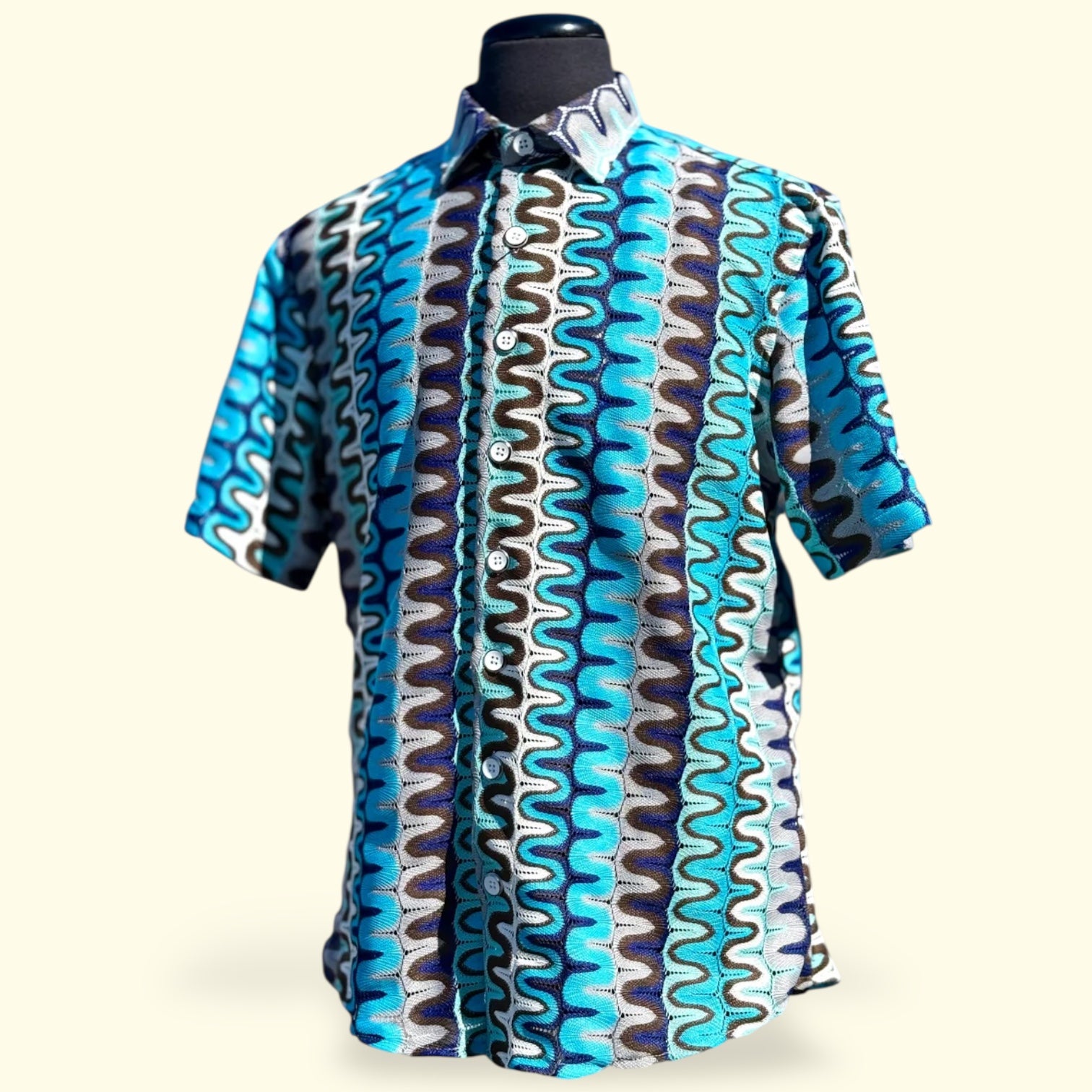 Lanzino "Woven" Short Sleeve Shirt (Navy) 121
