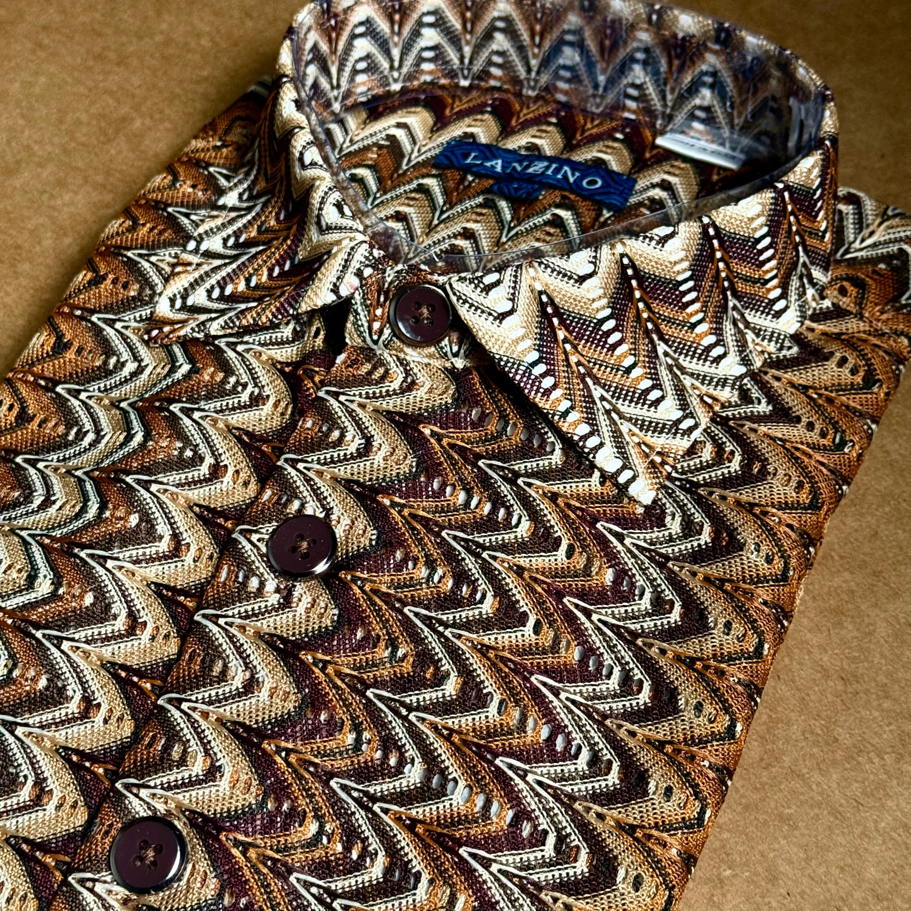Lanzino "Woven" Short Sleeve Shirt (Brown) 118