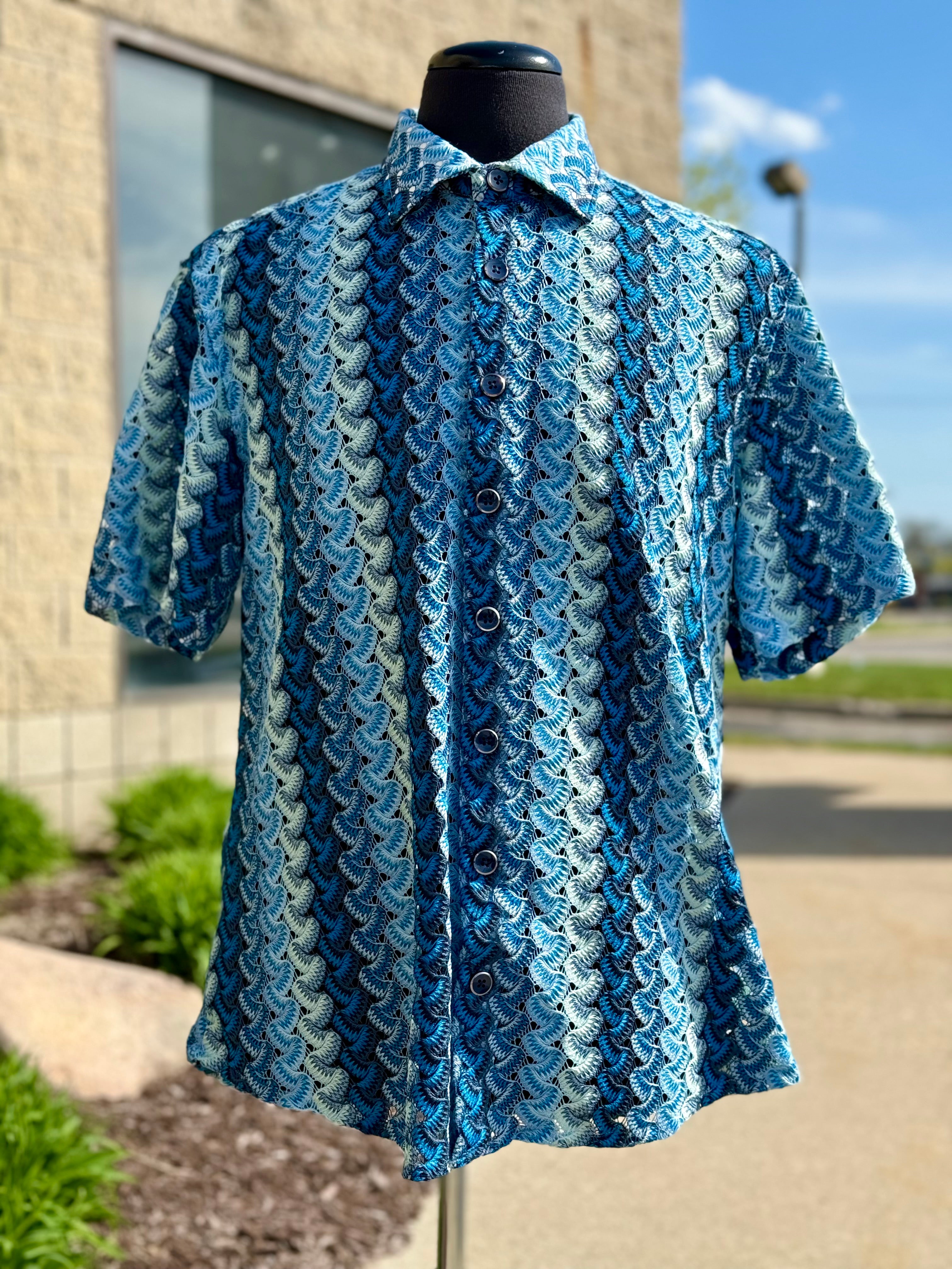 Lanzino "Woven" Short Sleeve Shirt (Sky) 102