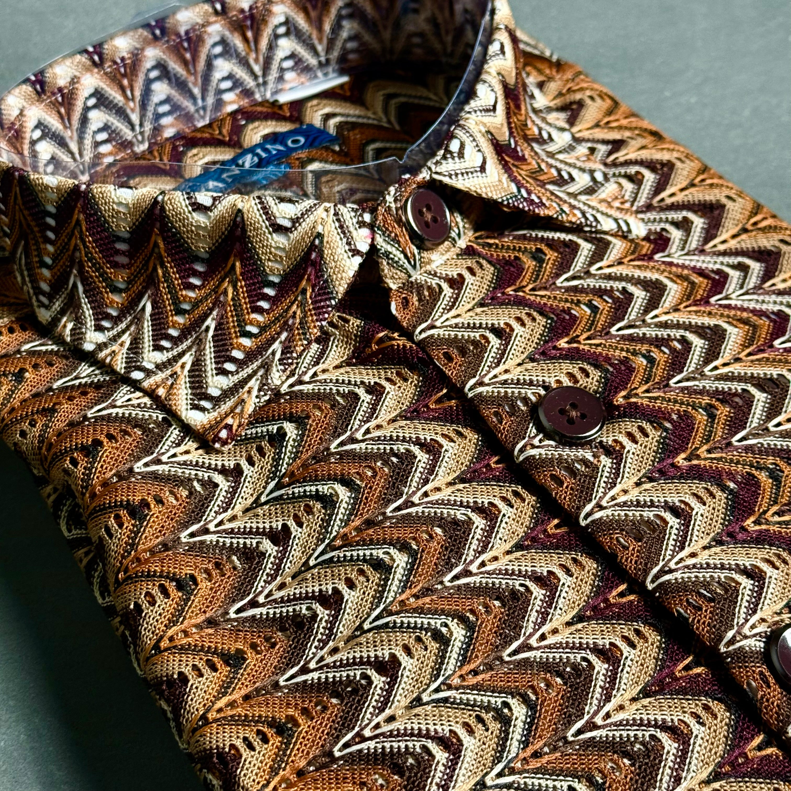 Lanzino "Woven" Short Sleeve Shirt (Brown) 118
