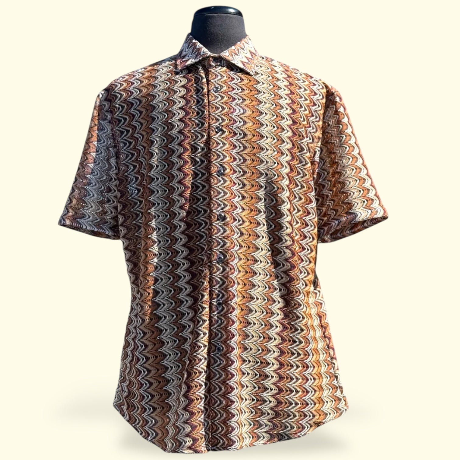 Lanzino "Woven" Short Sleeve Shirt (Brown) 118
