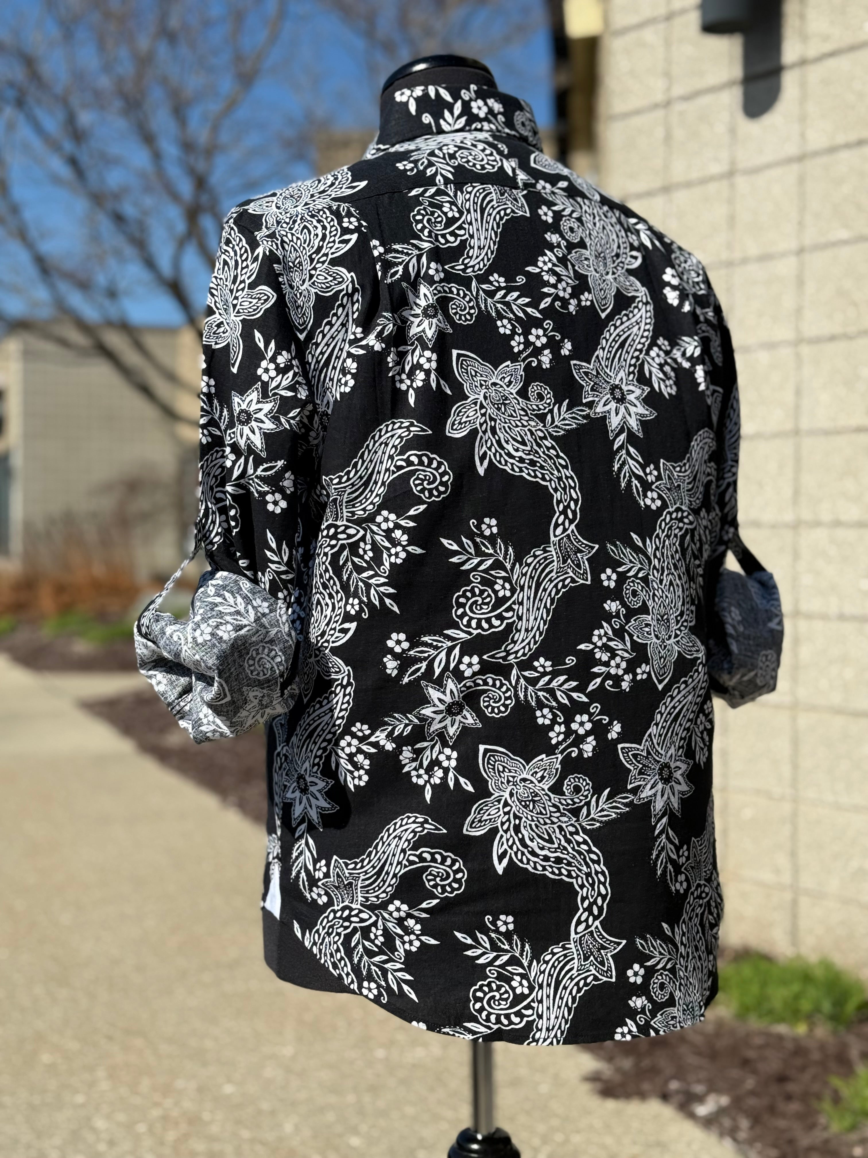 Inserch Long Sleeve Linen Shirt (Black/White)
