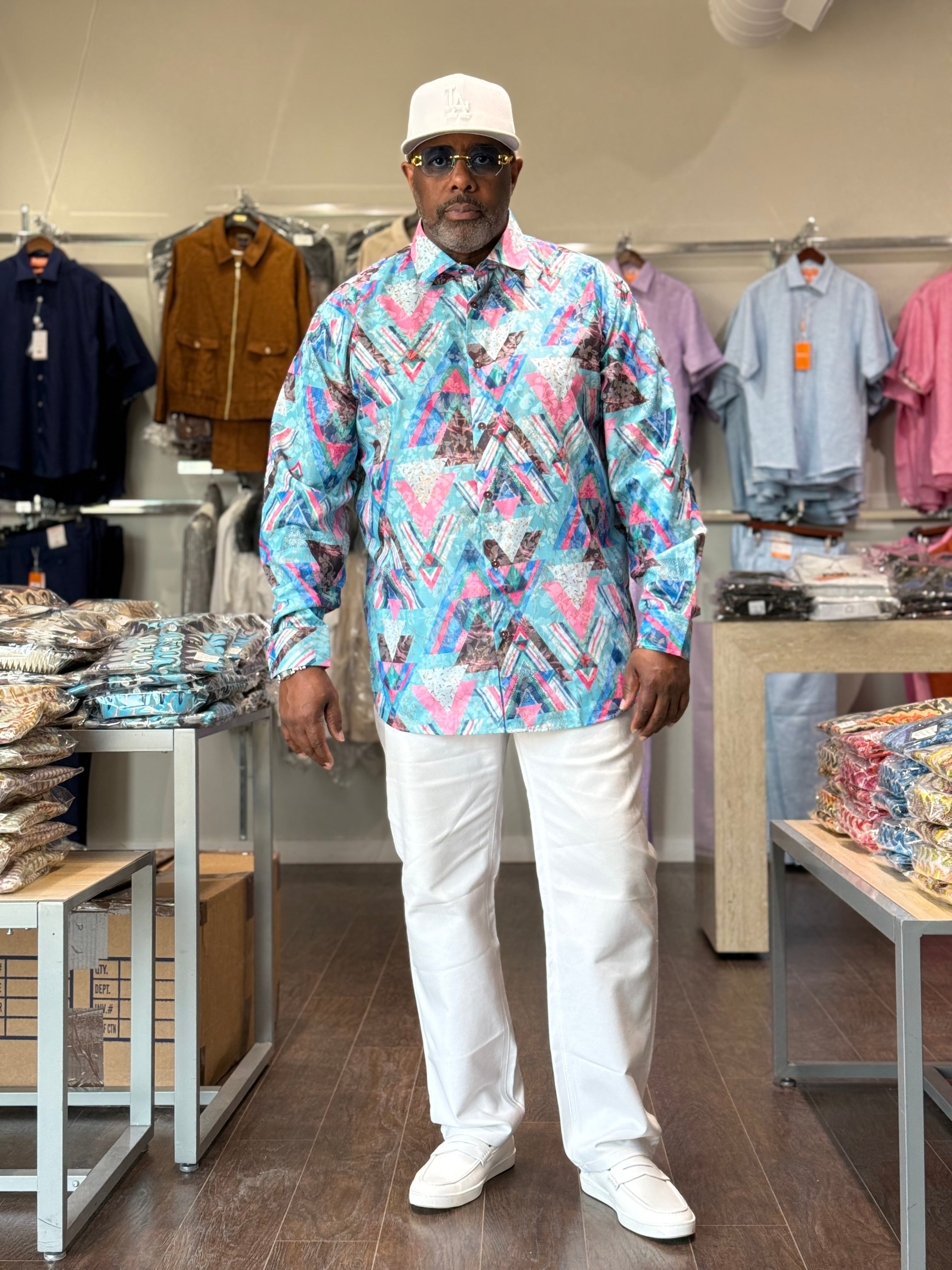 Cigar Couture "Sunset2" Shirt (Aqua) 4072