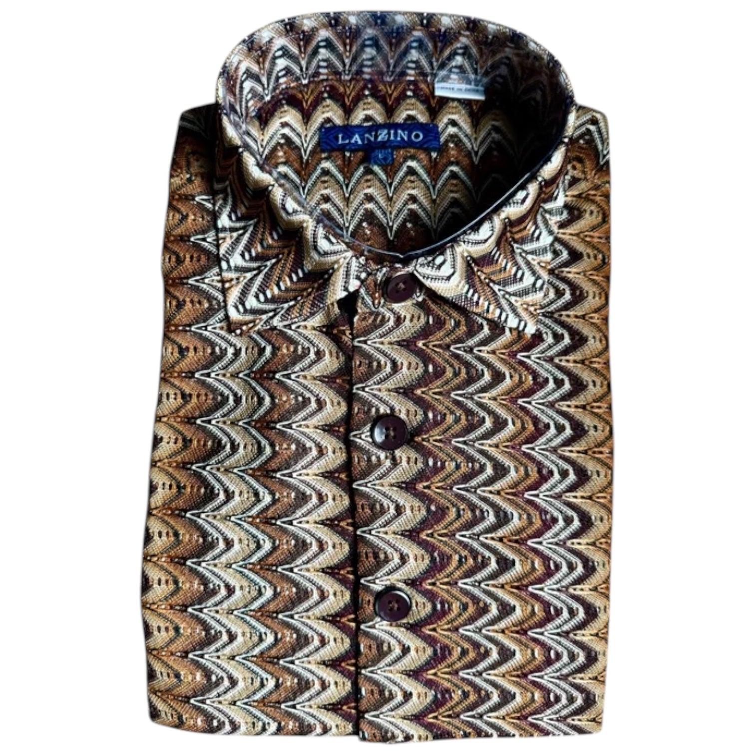 Lanzino "Woven" Short Sleeve Shirt (Brown) 118
