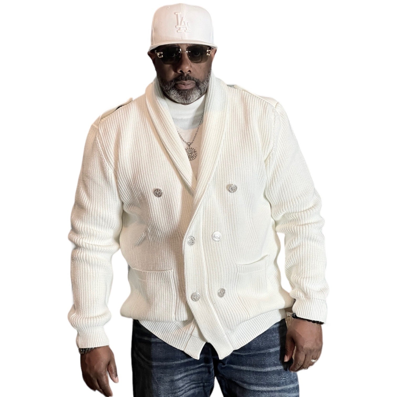 Military DB Cardigan (Winter White) OIM
