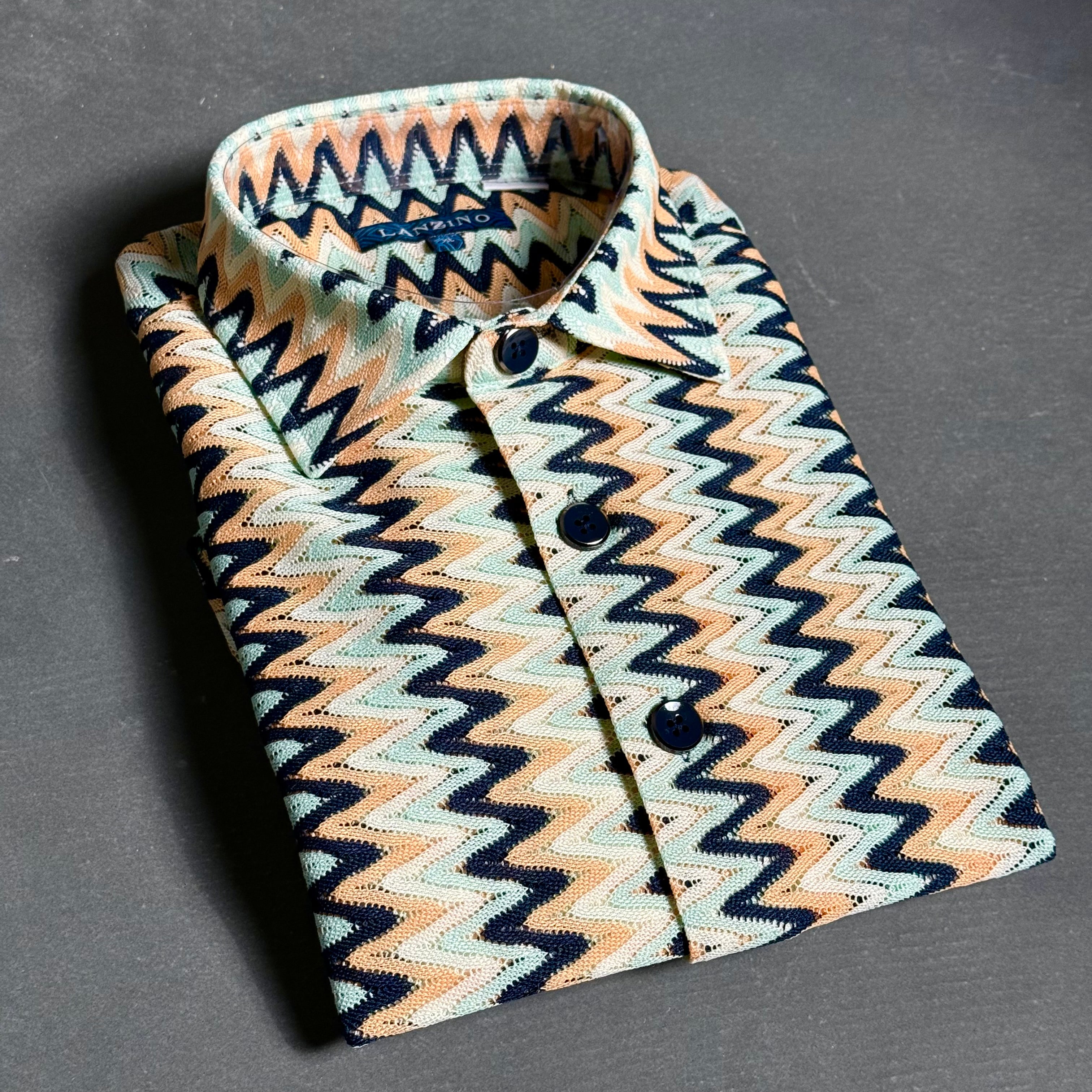 Lanzino "Woven" Short Sleeve Shirt (Navy) 102