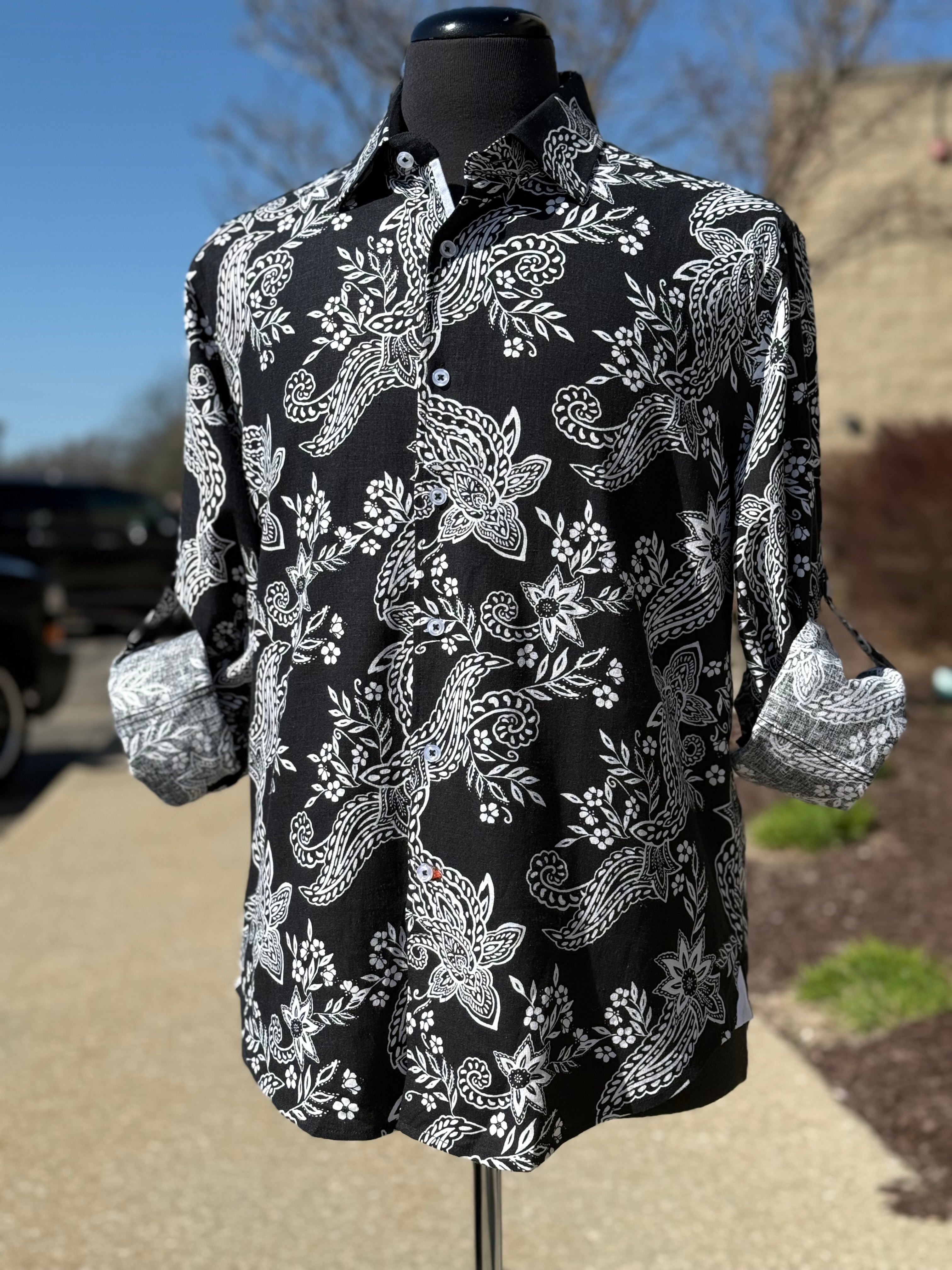 Inserch Long Sleeve Linen Shirt (Black/White)