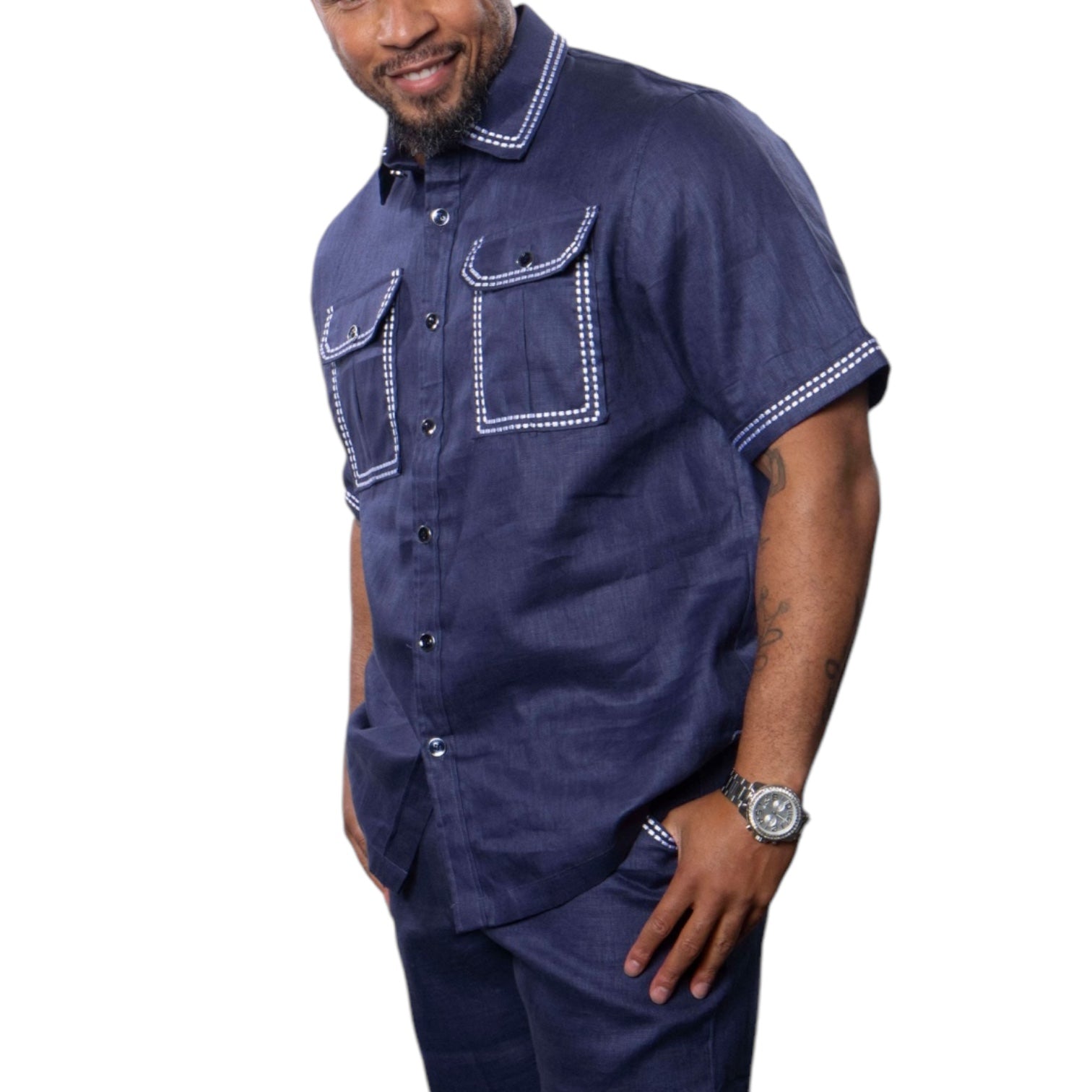 Prestige "Stitched2" Linen Pant Set (Navy) 530