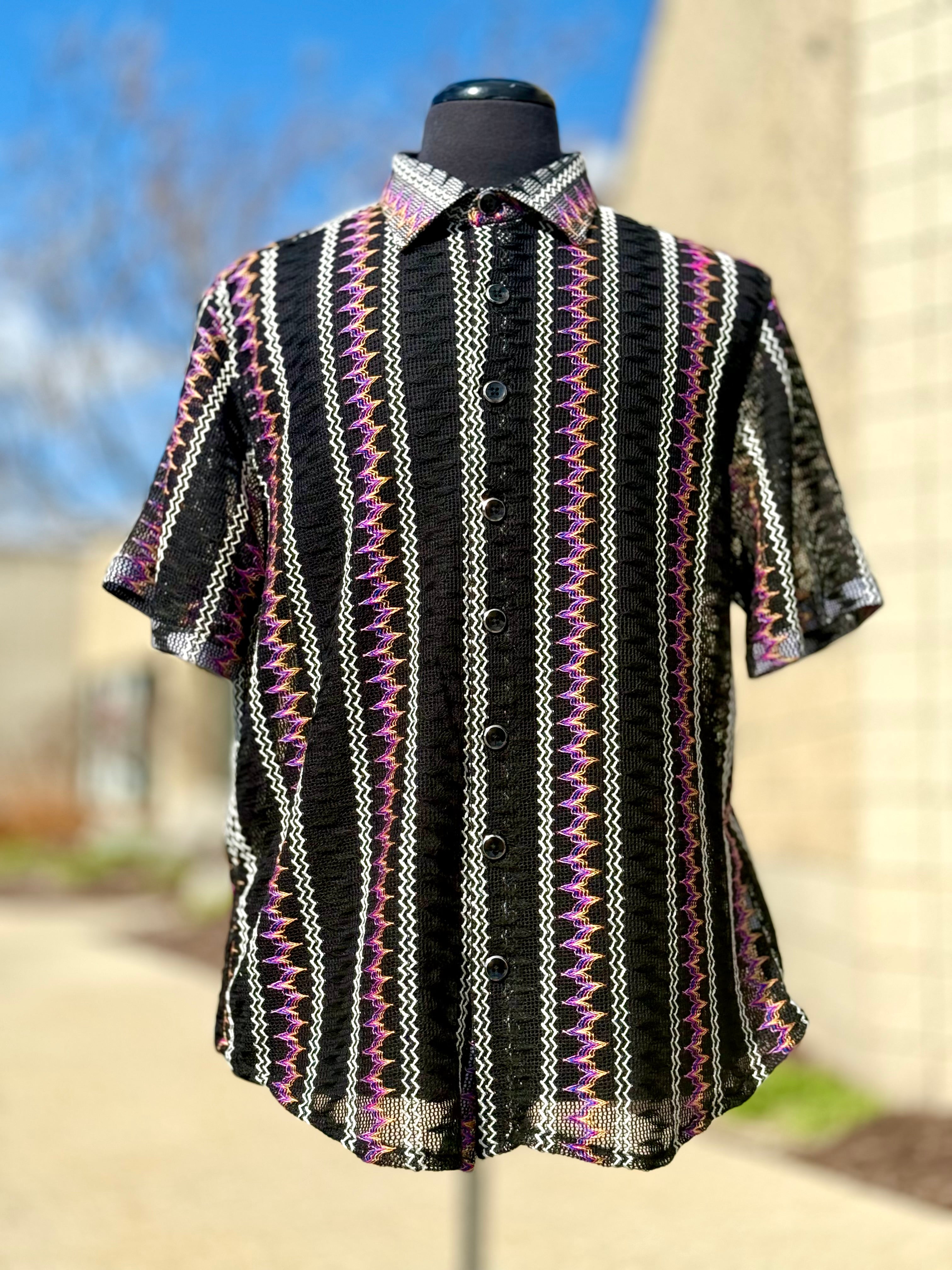 Lanzino "Woven" Short Sleeve Shirt (Black) 117