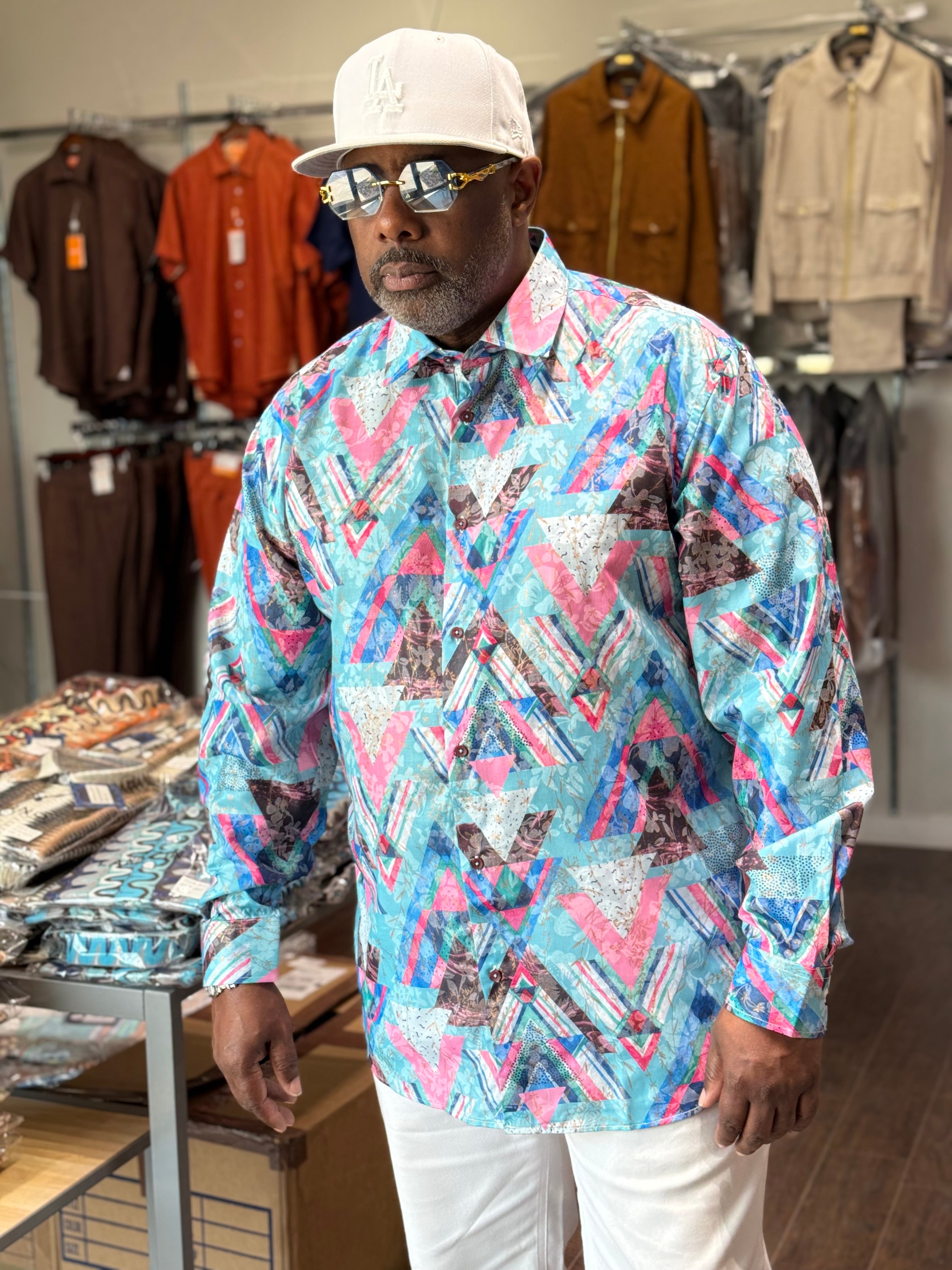Cigar Couture "Sunset2" Shirt (Aqua) 4072