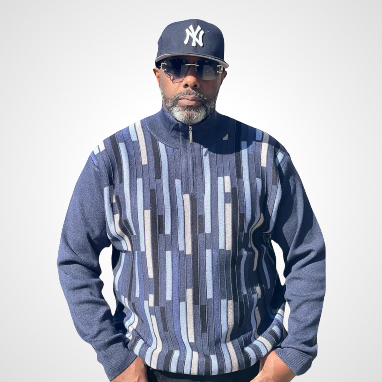 Inserch "Gianni" Quarter Zip Sweater (Navy/Black/White)