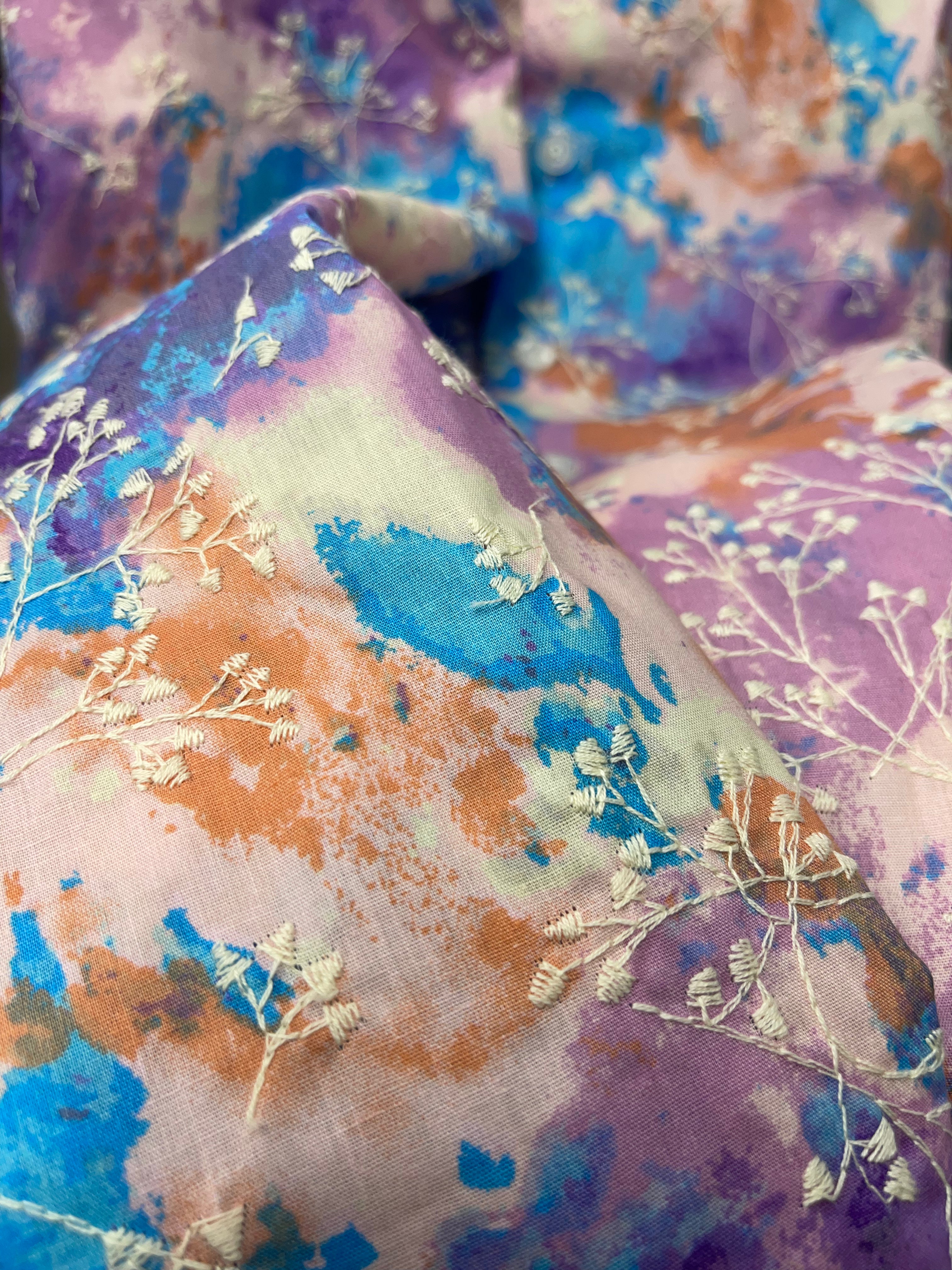 Lanzino "Floral" Stitched Shirt (Lavender/Blue)