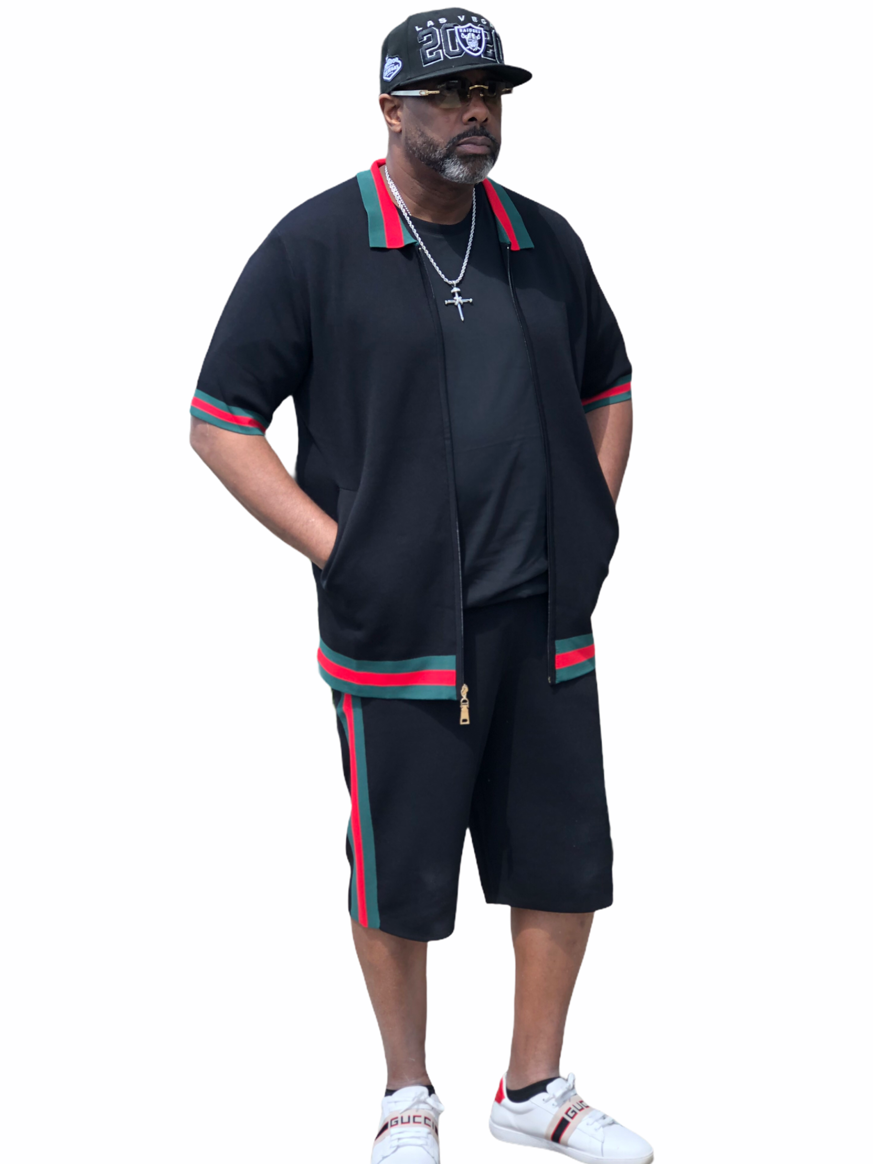 Prestige Luxury Knit Short Set (Black/Red/Green)