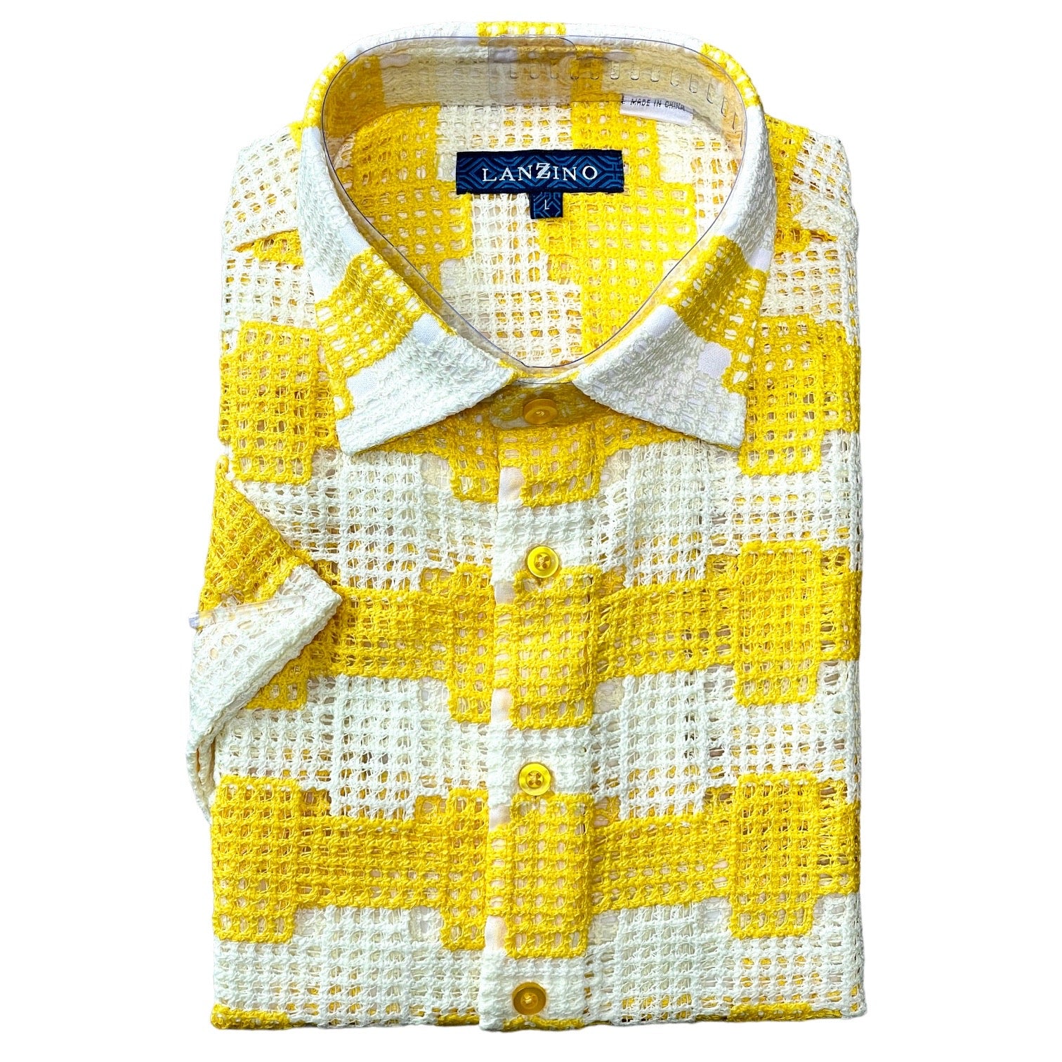 Lanzino "Woven" Short Sleeve Shirt (Yellow) 076