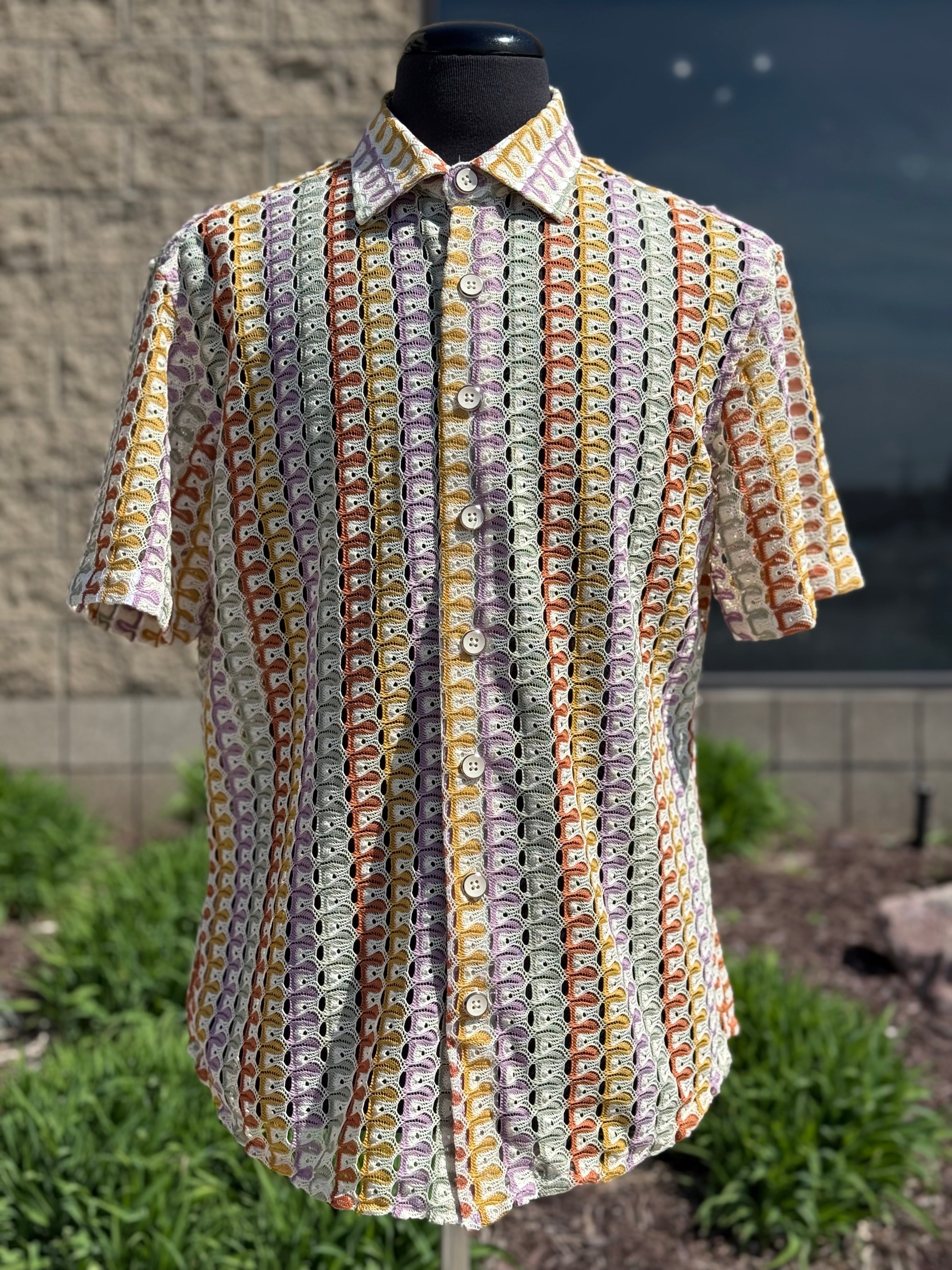 Lanzino "Woven" Short Sleeve Shirt (Tan) 120