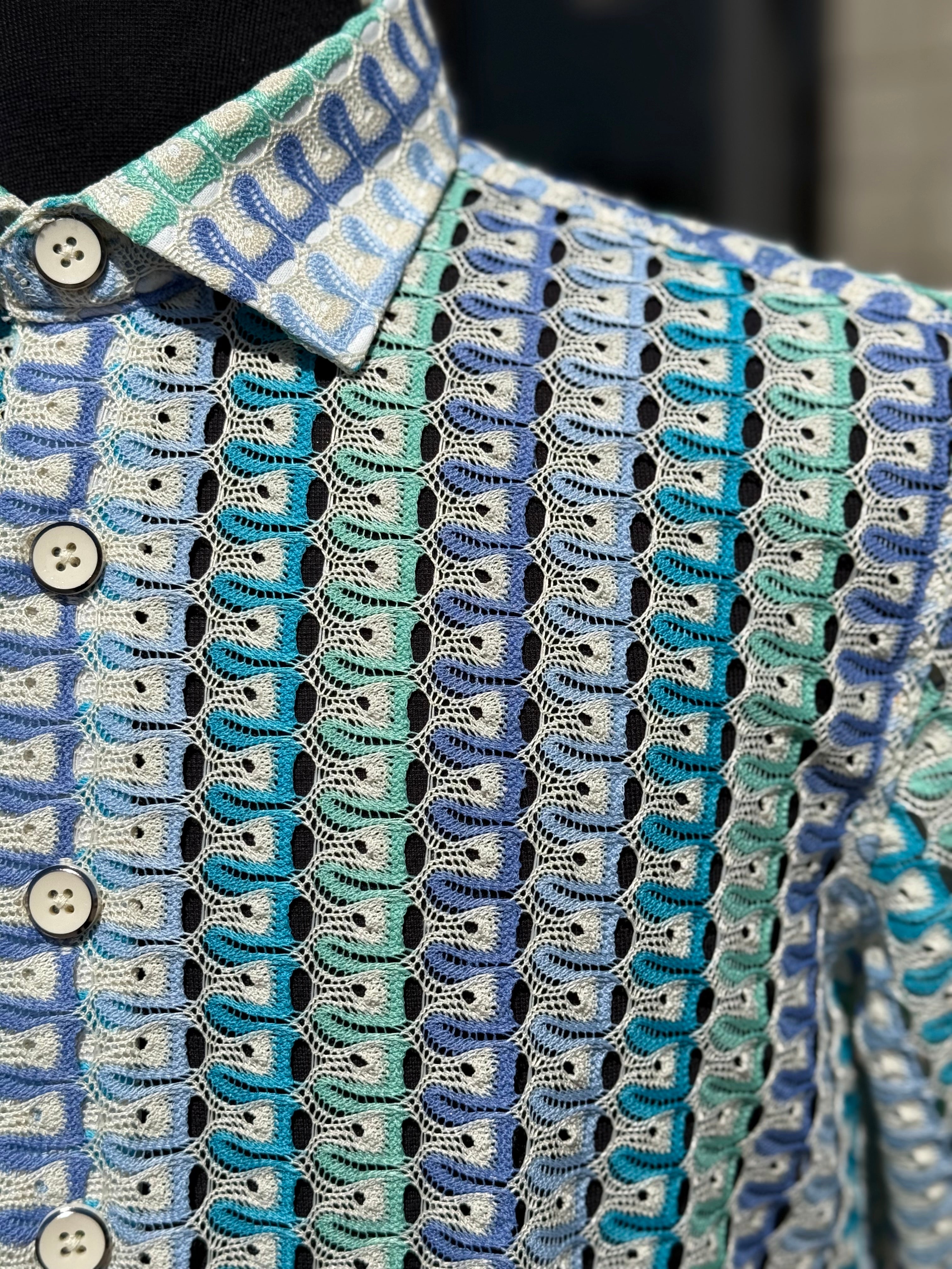 Lanzino "Woven" Short Sleeve Shirt (Aqua) 120