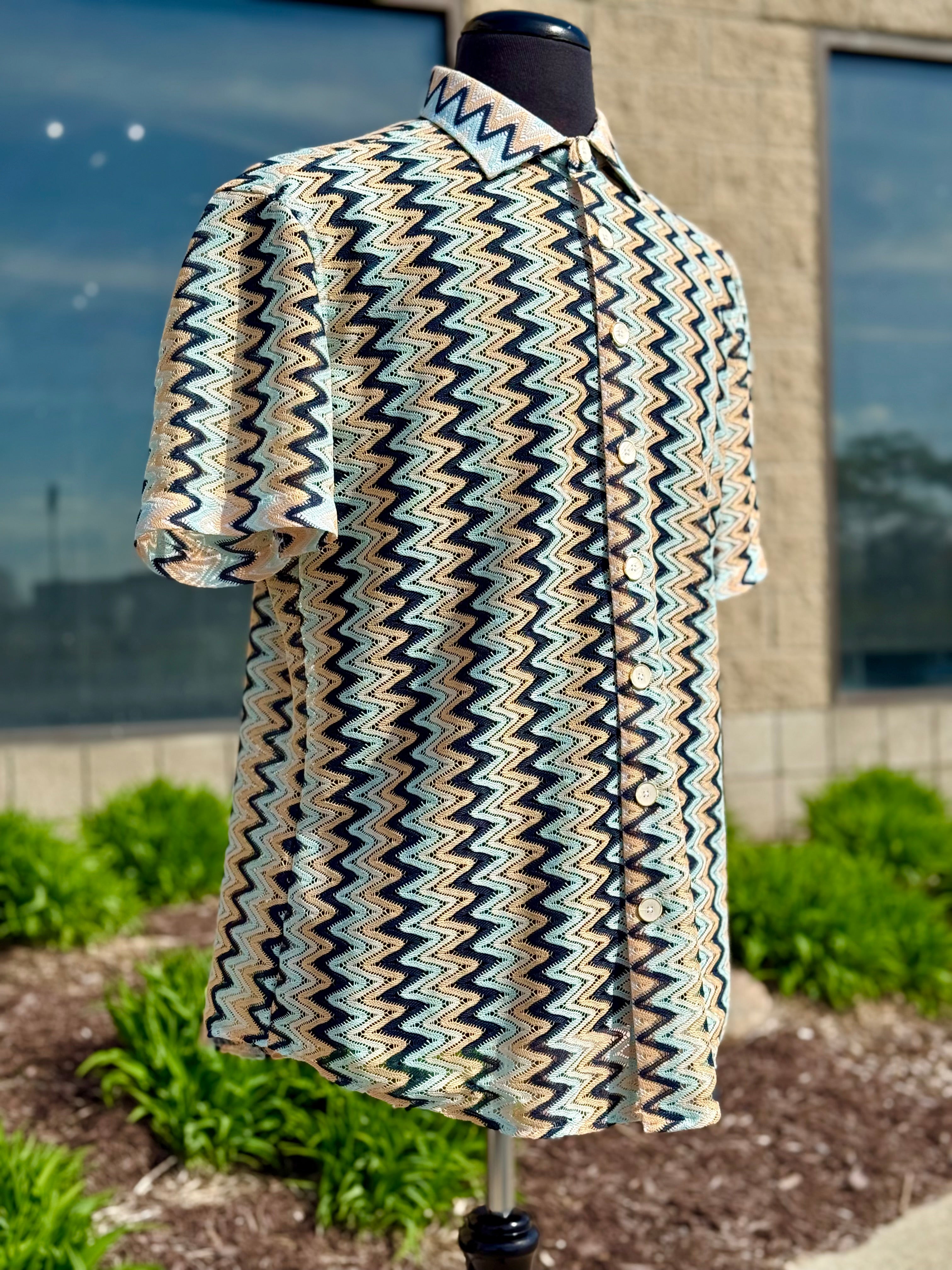Lanzino "Woven" Short Sleeve Shirt (Navy) 102