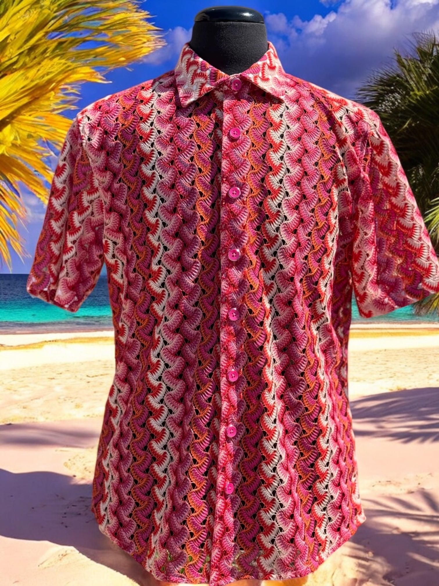 Lanzino "Woven" Short Sleeve Shirt (Coral) 119