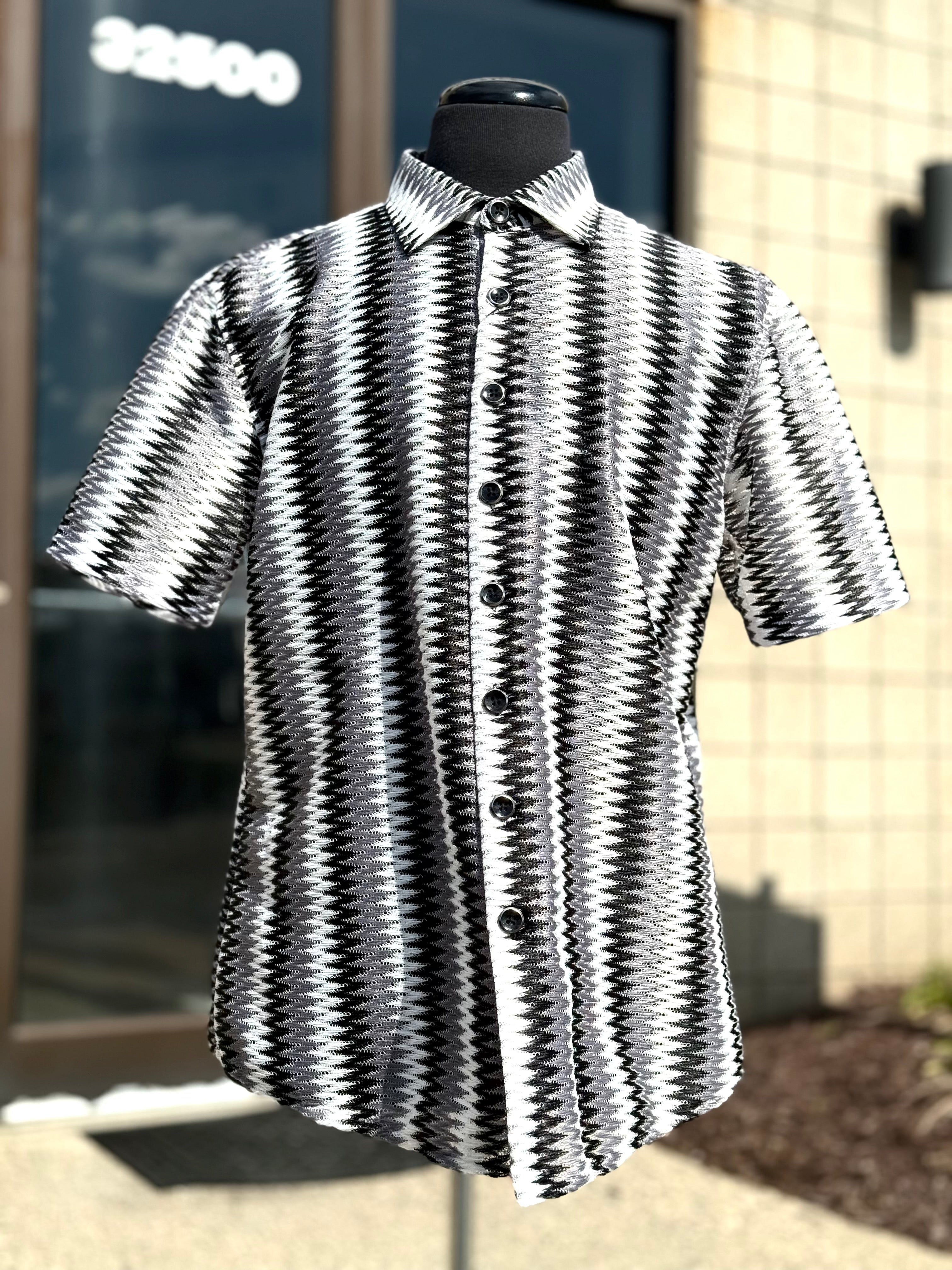 Lanzino "Woven" Short Sleeve Shirt (Black) 106