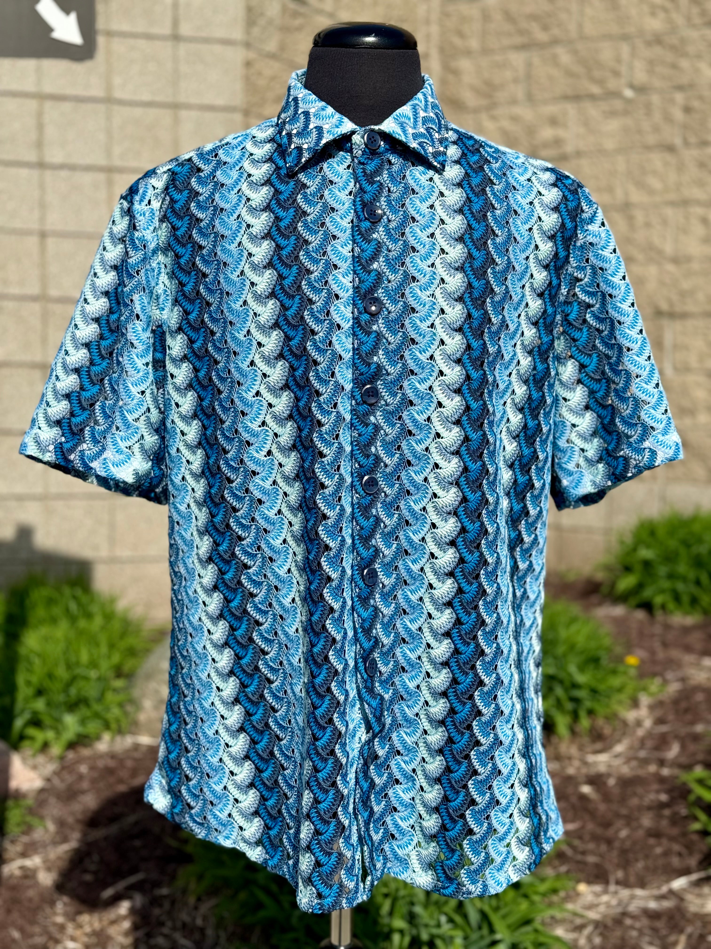 Lanzino "Woven" Short Sleeve Shirt (Sky) 102