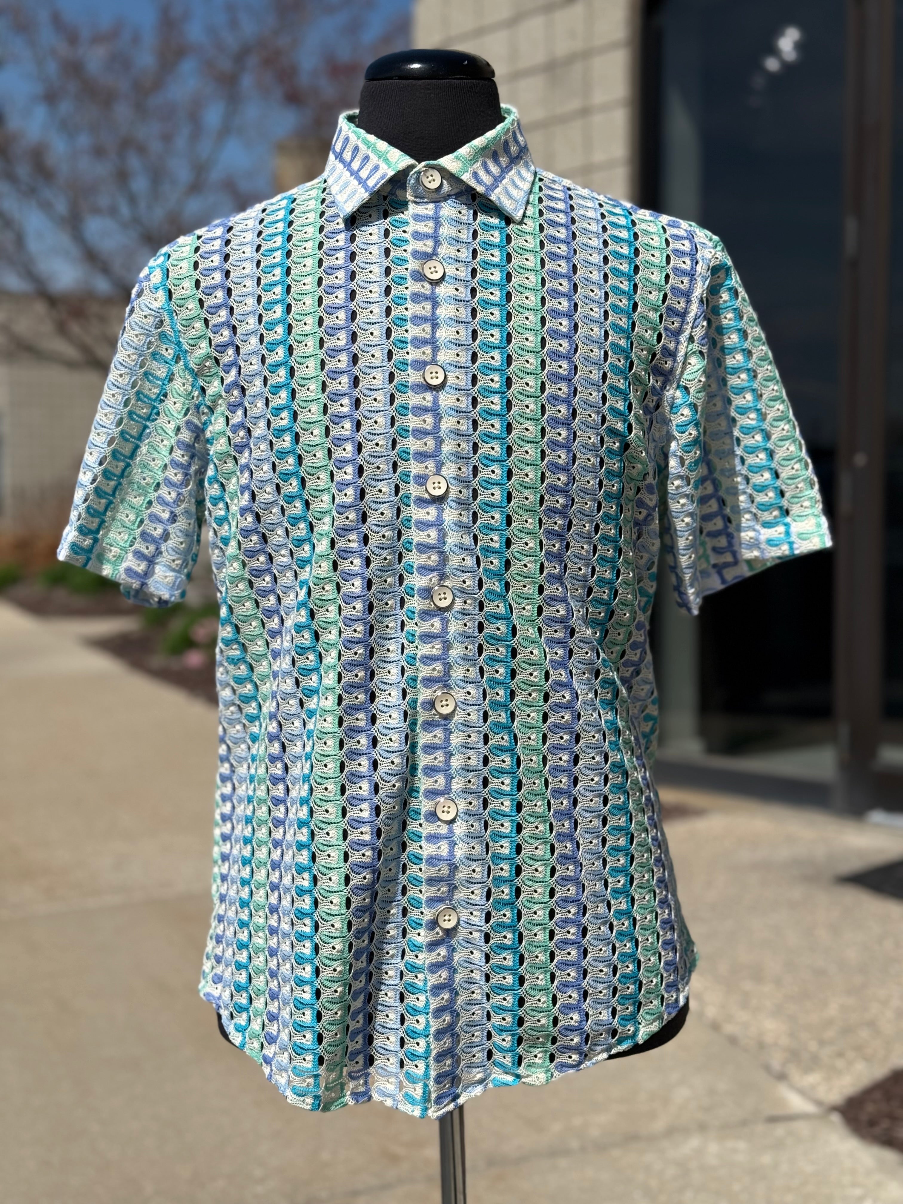 Lanzino "Woven" Short Sleeve Shirt (Aqua) 120