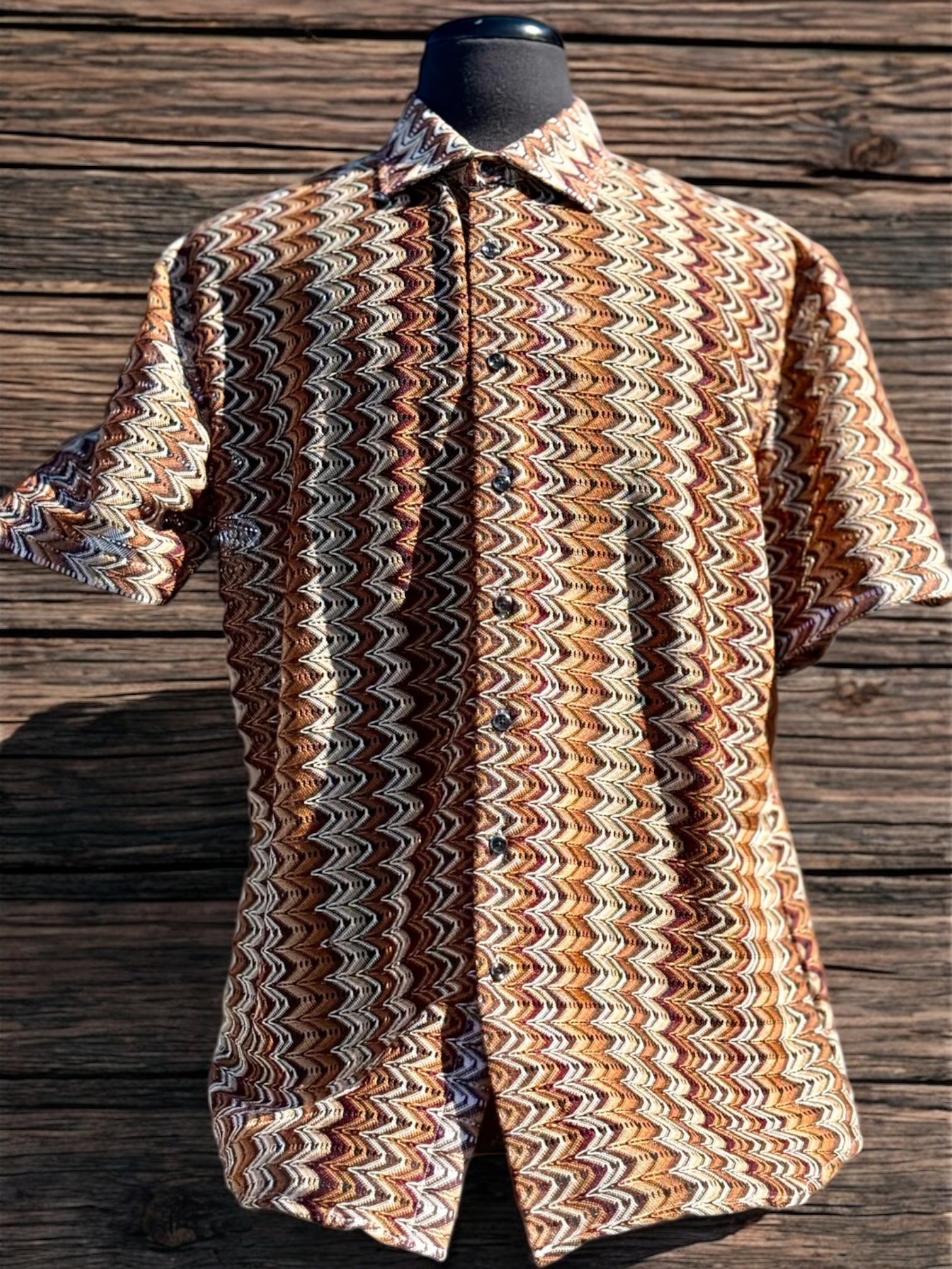 Lanzino "Woven" Short Sleeve Shirt (Brown) 118