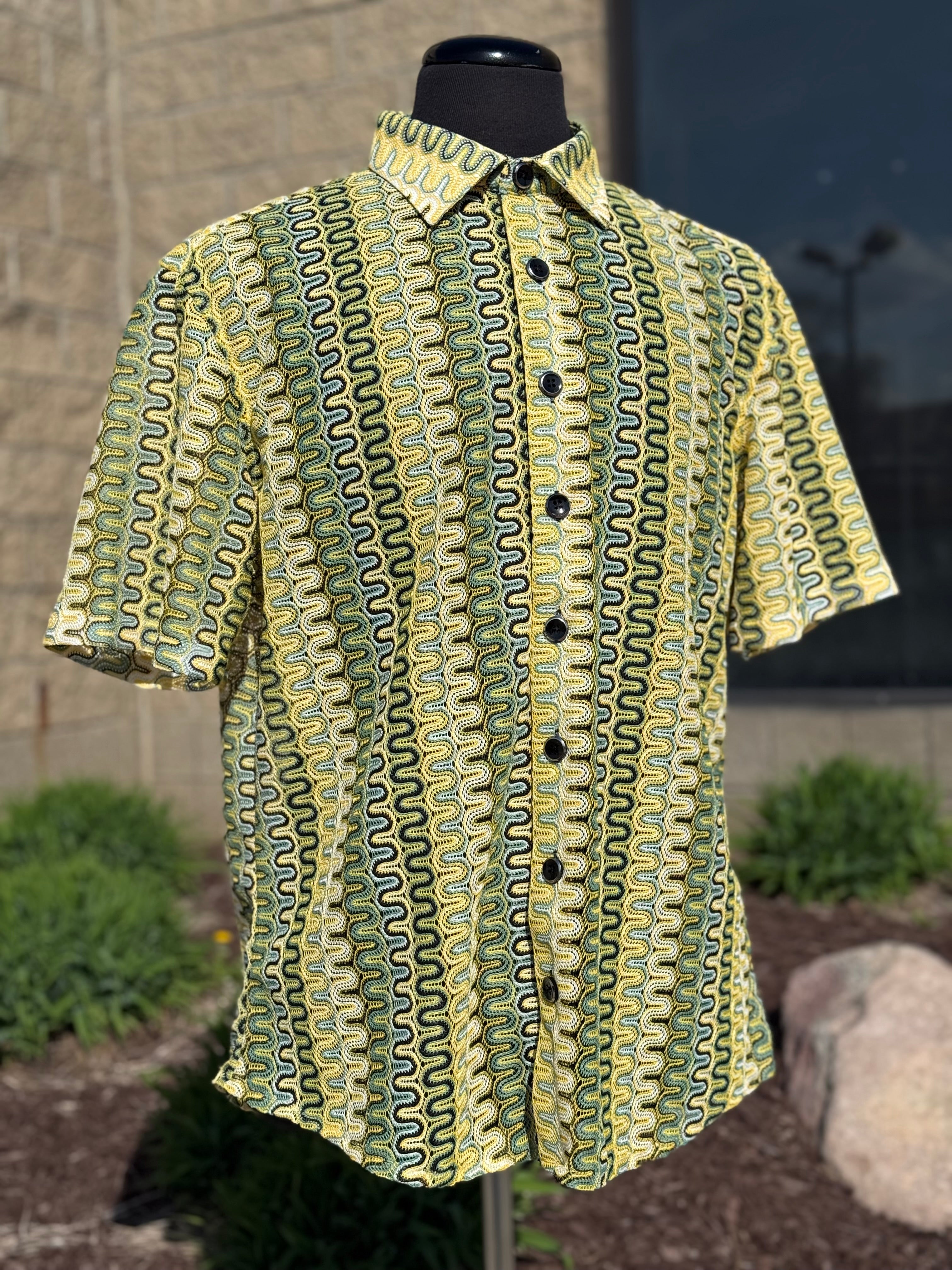Lanzino "Woven" Short Sleeve Shirt (Green) 102