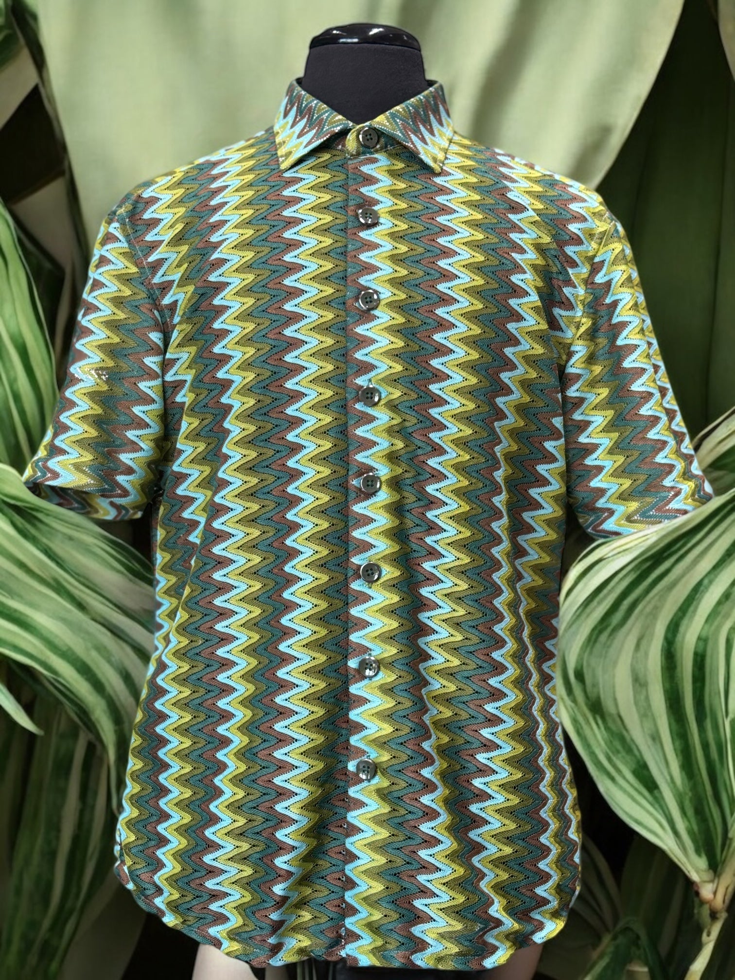 Lanzino "Woven" Short Sleeve Shirt (Olive) 122