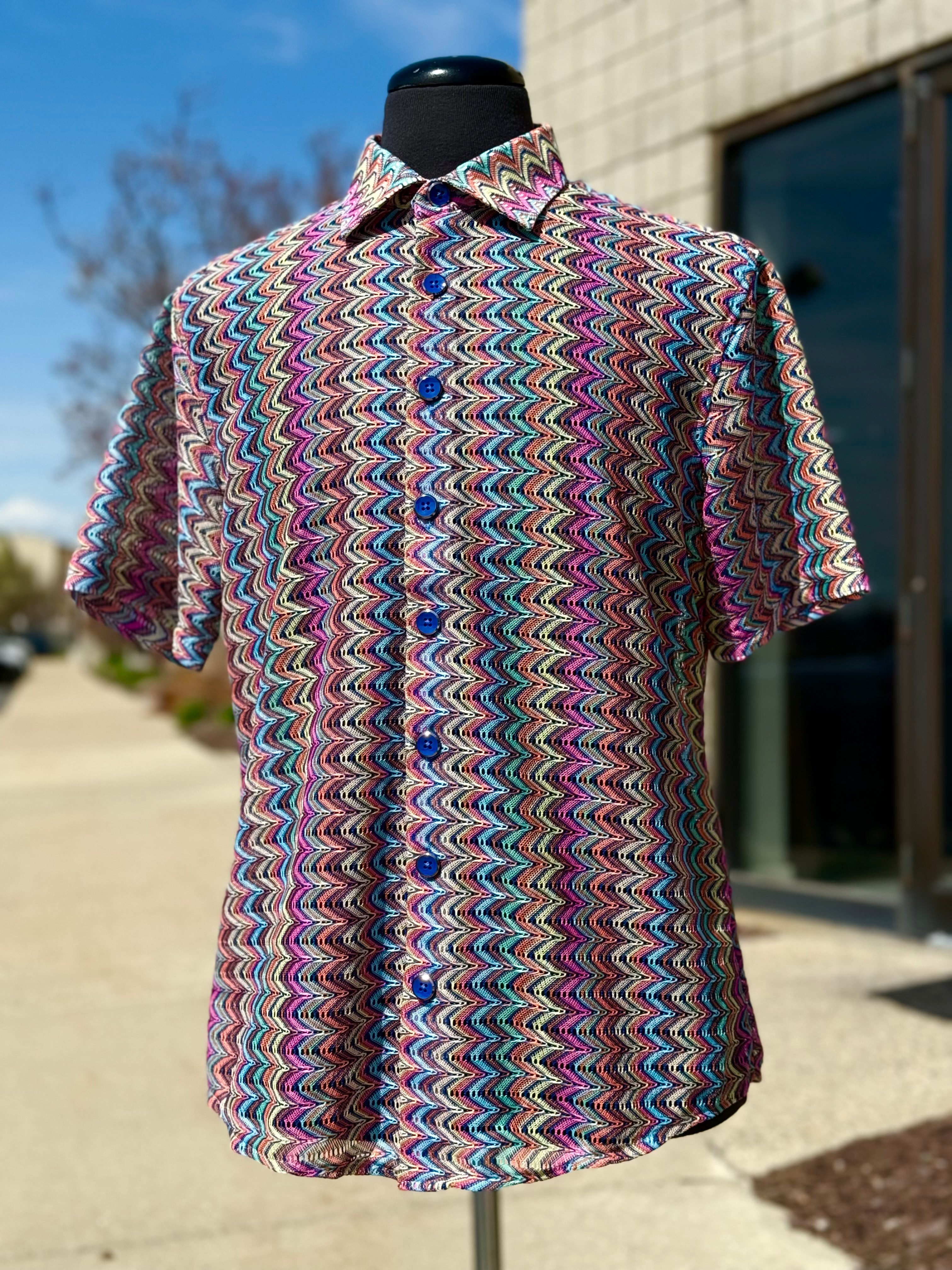 Lanzino "Woven" Short Sleeve Shirt (Multi) 102