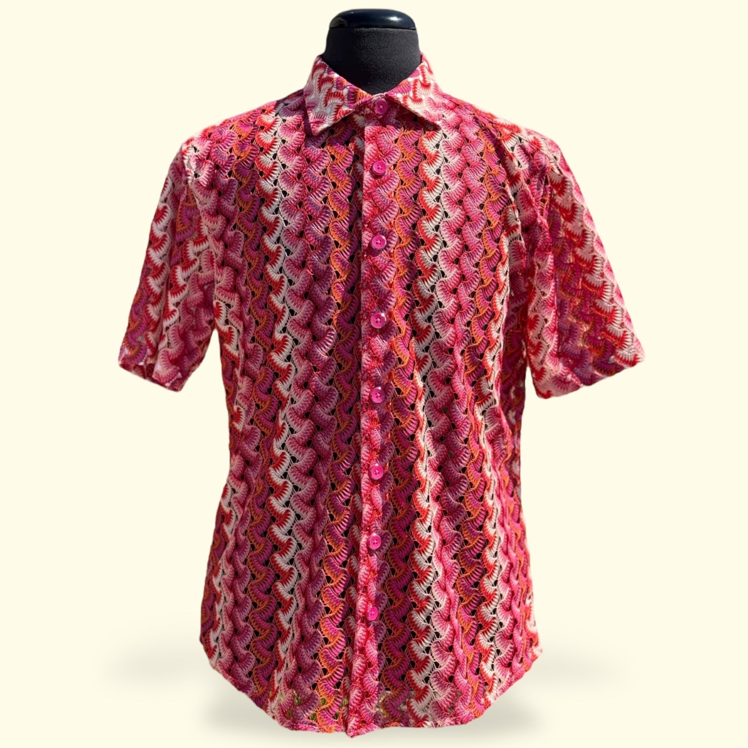 Lanzino "Woven" Short Sleeve Shirt (Coral) 119