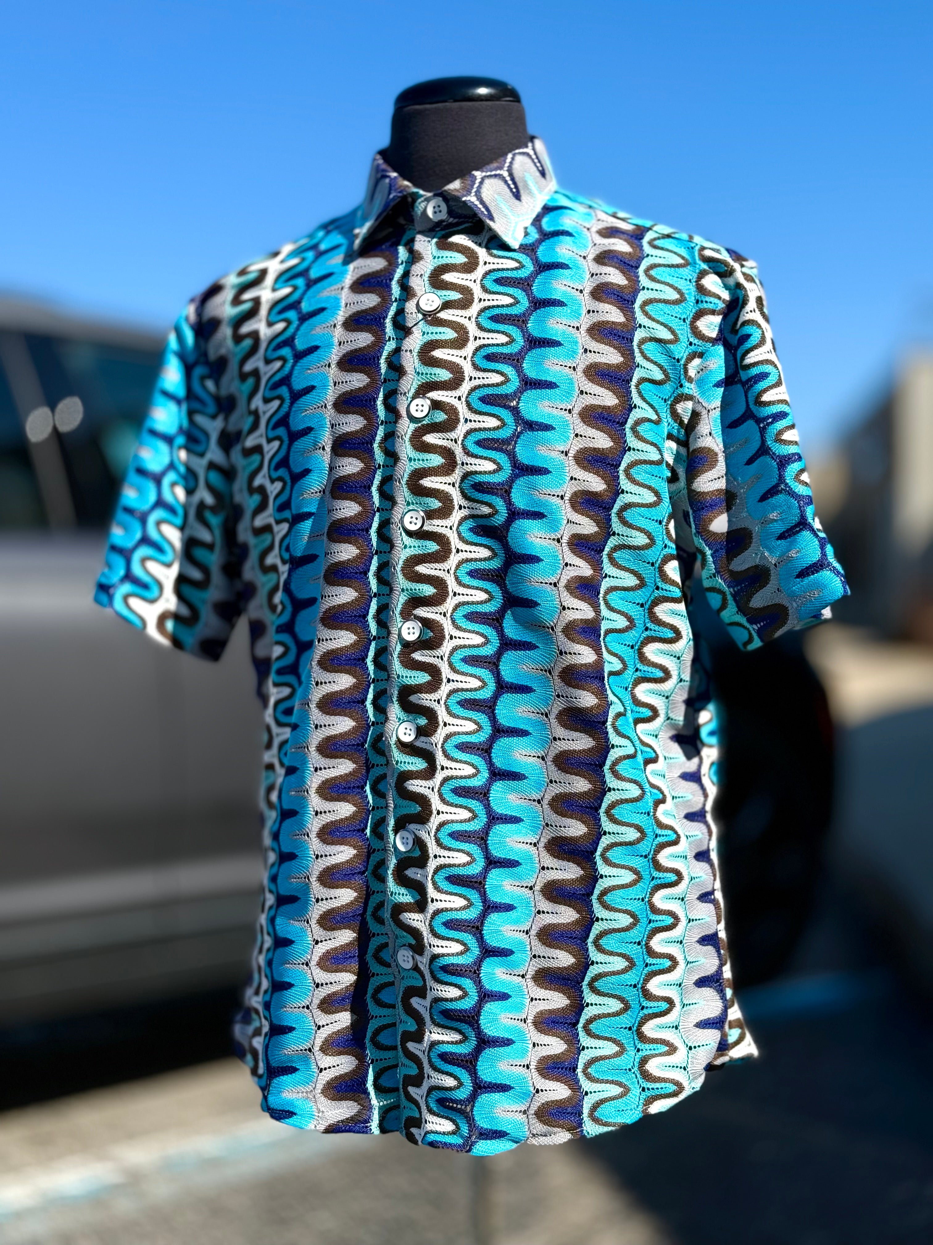 Lanzino "Woven" Short Sleeve Shirt (Navy) 121