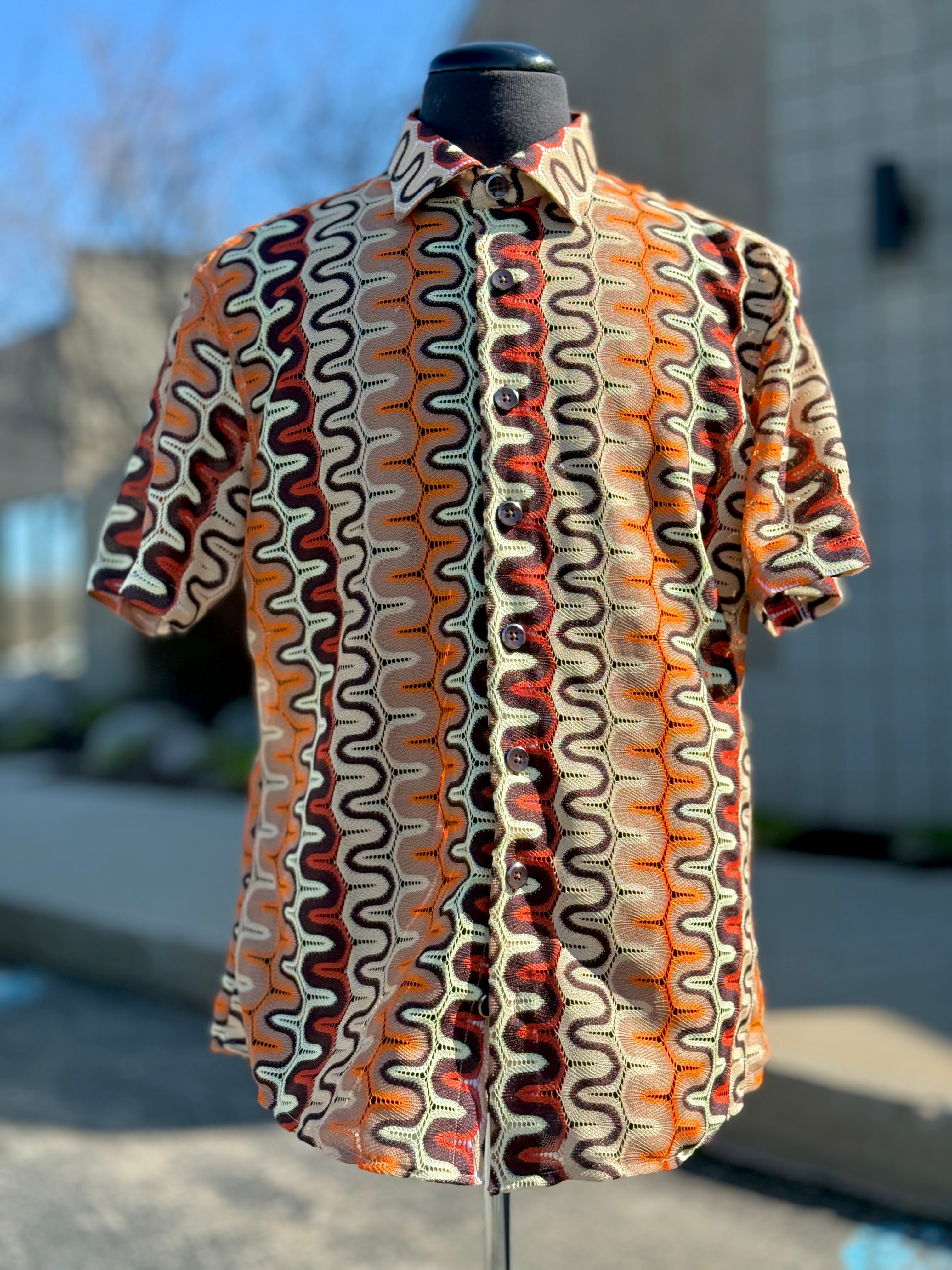 Lanzino "Woven" Short Sleeve Shirt (Brown) 102