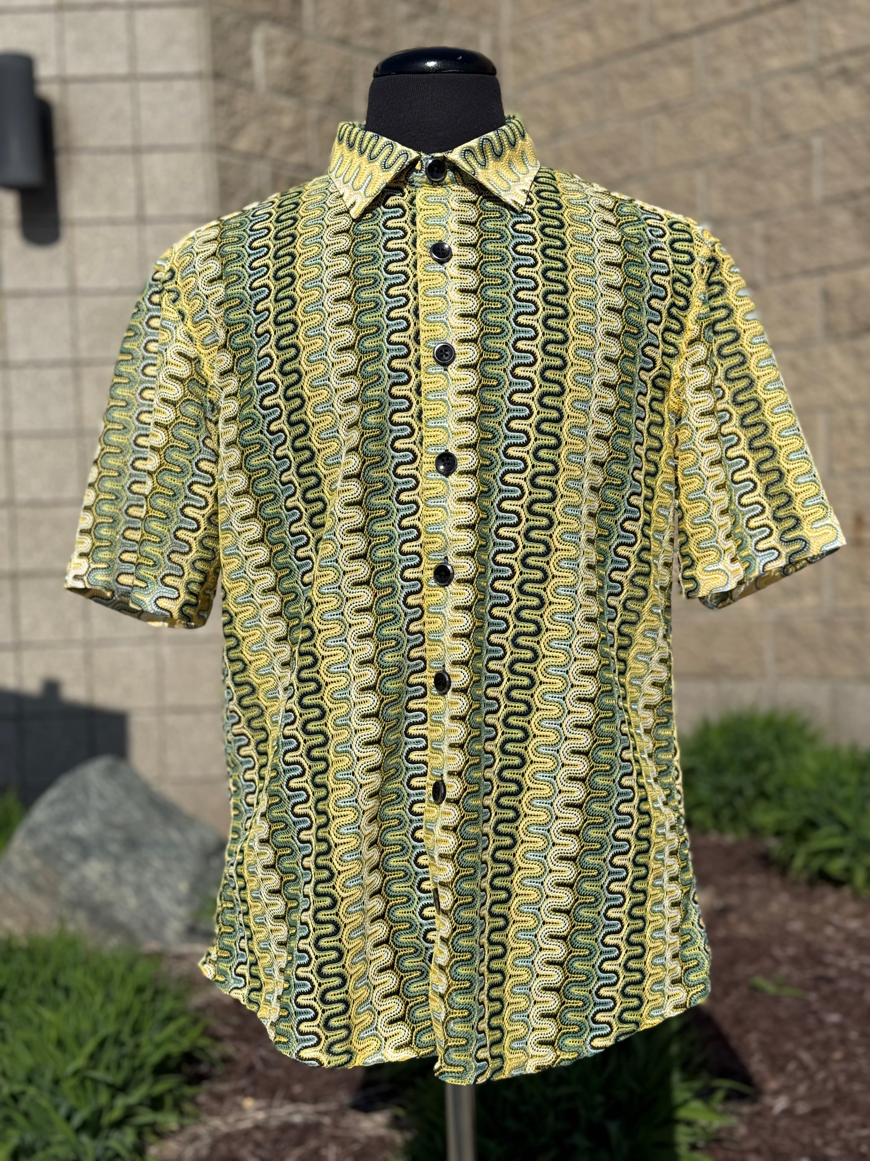Lanzino "Woven" Short Sleeve Shirt (Green) 102
