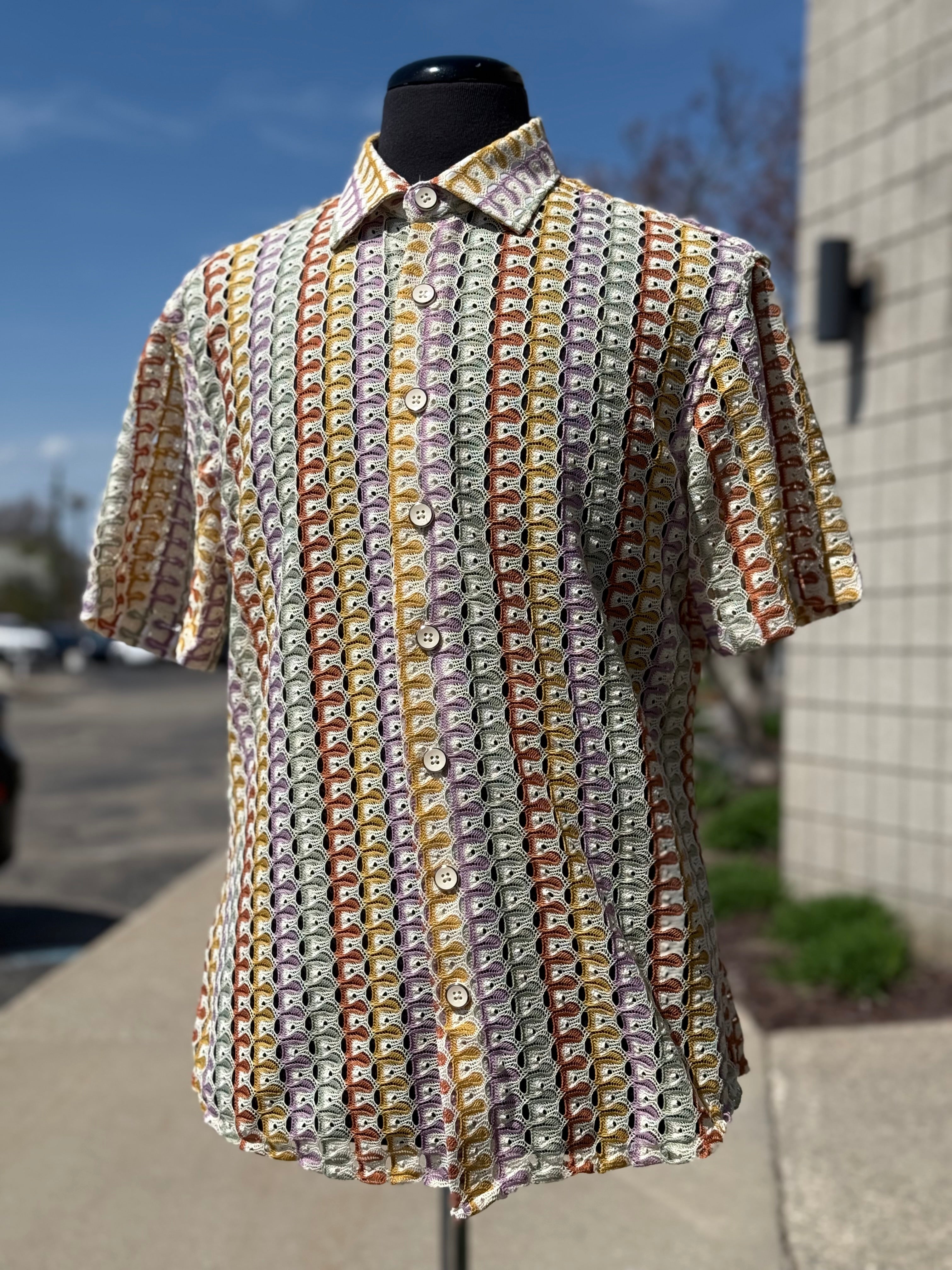 Lanzino "Woven" Short Sleeve Shirt (Tan) 120