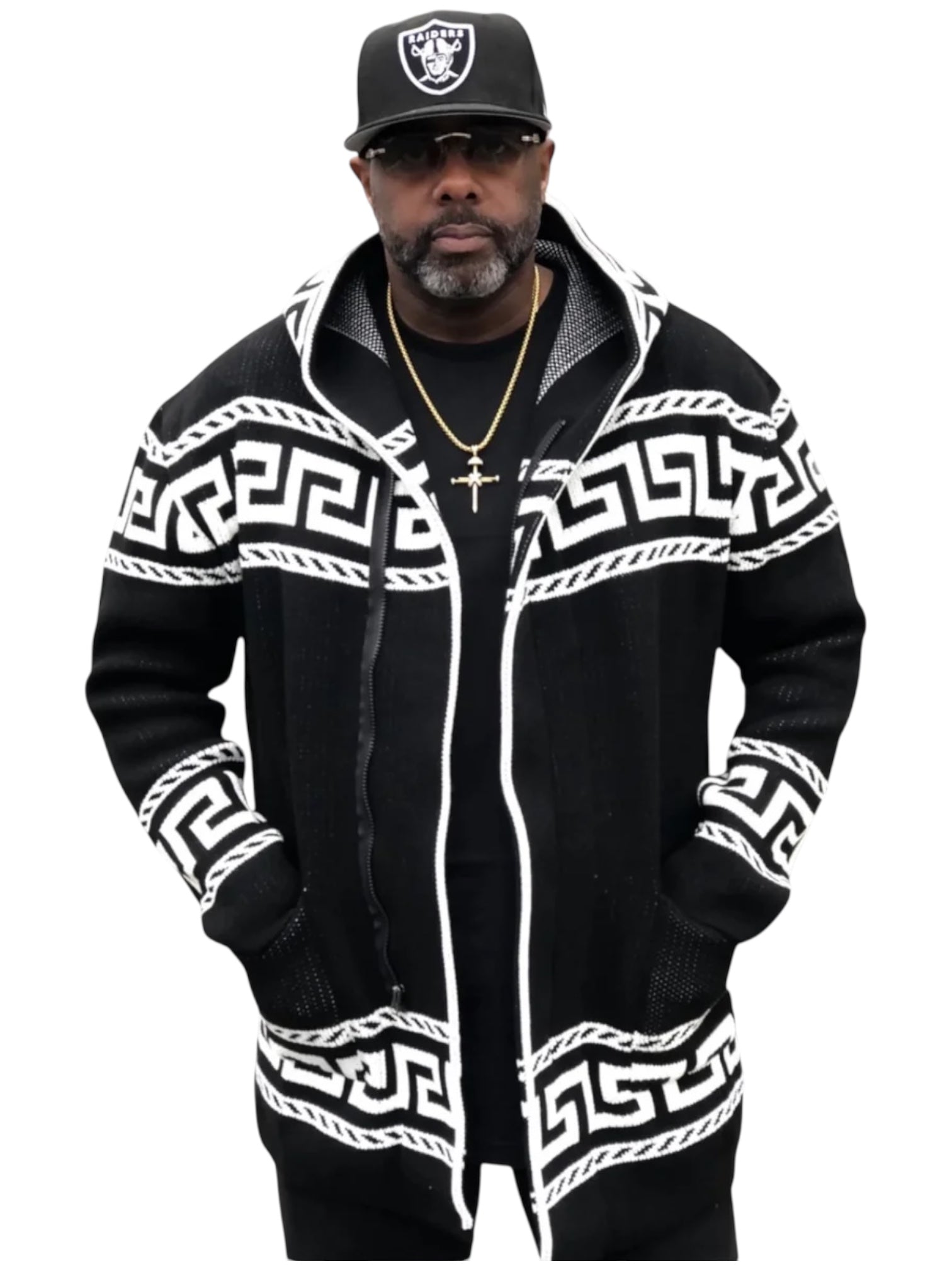 OIM "King" Cardigan 3/4 Length Sweater Jacket (Black)