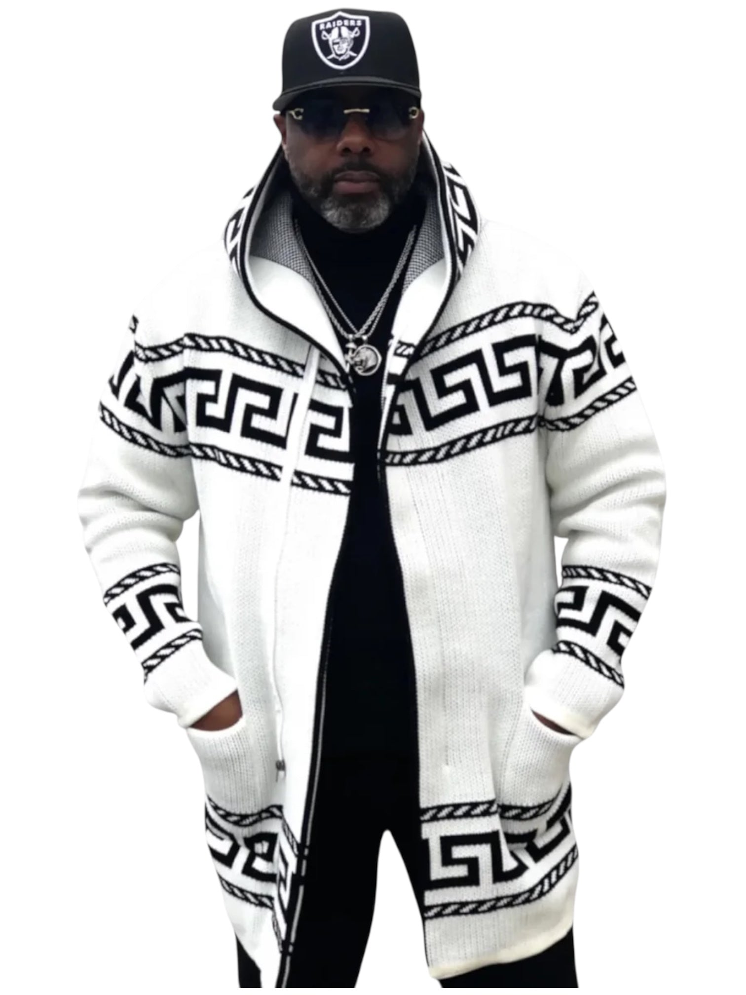 OIM "King" Cardigan 3/4 Length Sweater Jacket (White)