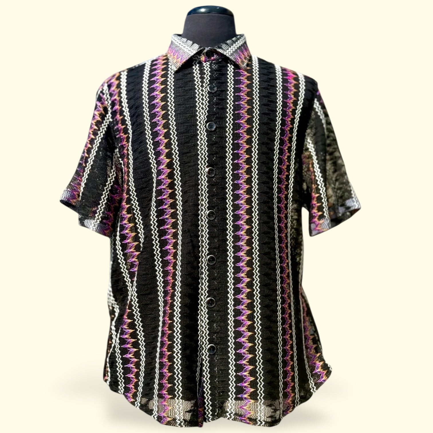 Lanzino "Woven" Short Sleeve Shirt (Black) 117