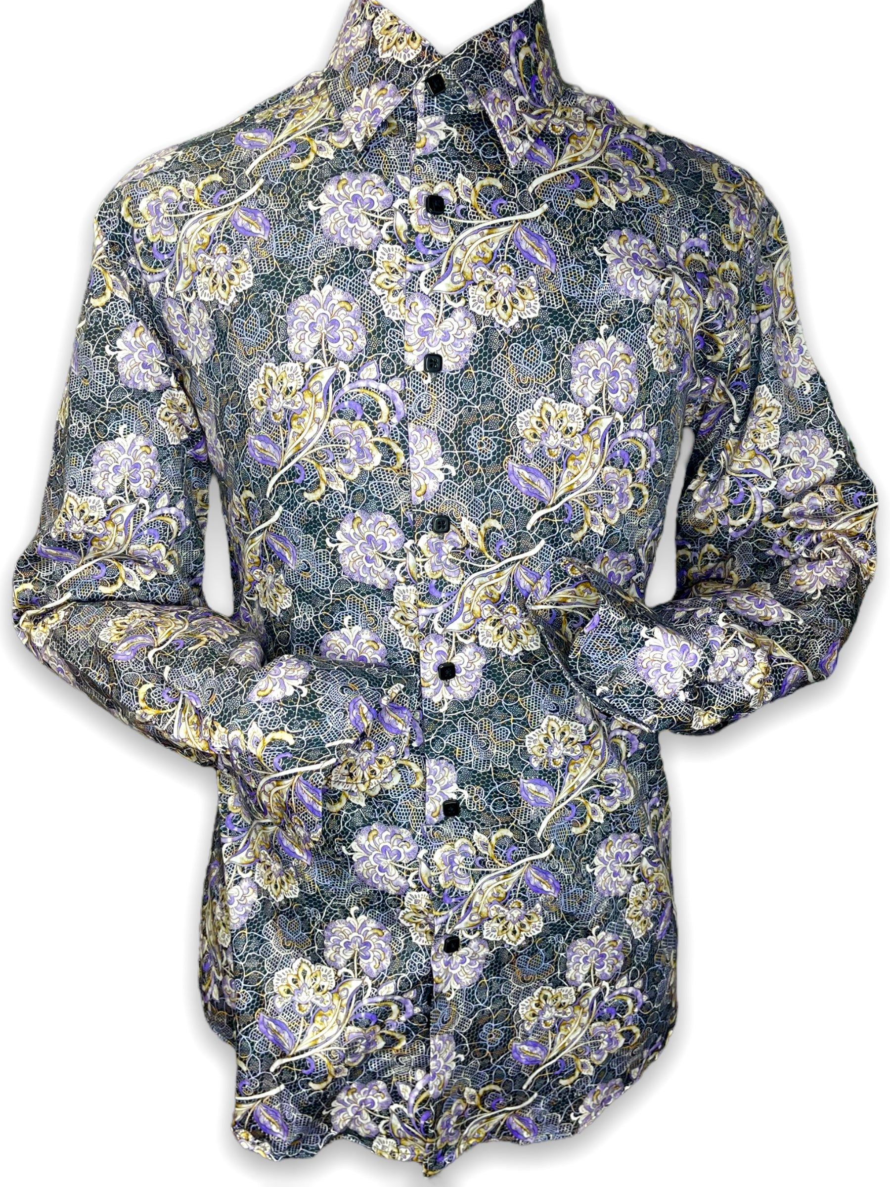 Robert lewis floral shirt (black/gray/purple)