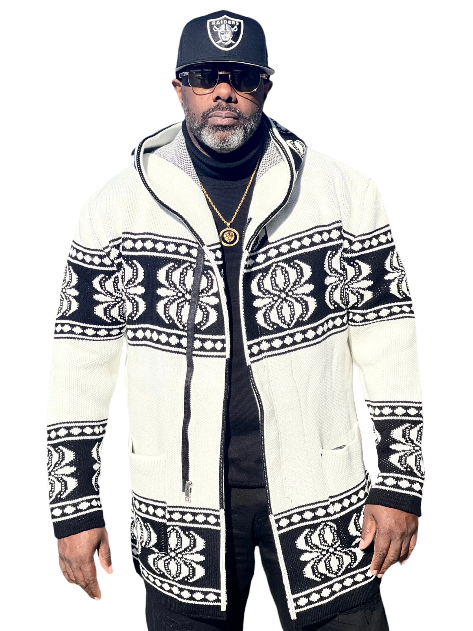 Snowfall Cardigan Sweater 3/4 Length (Black/White) OIM