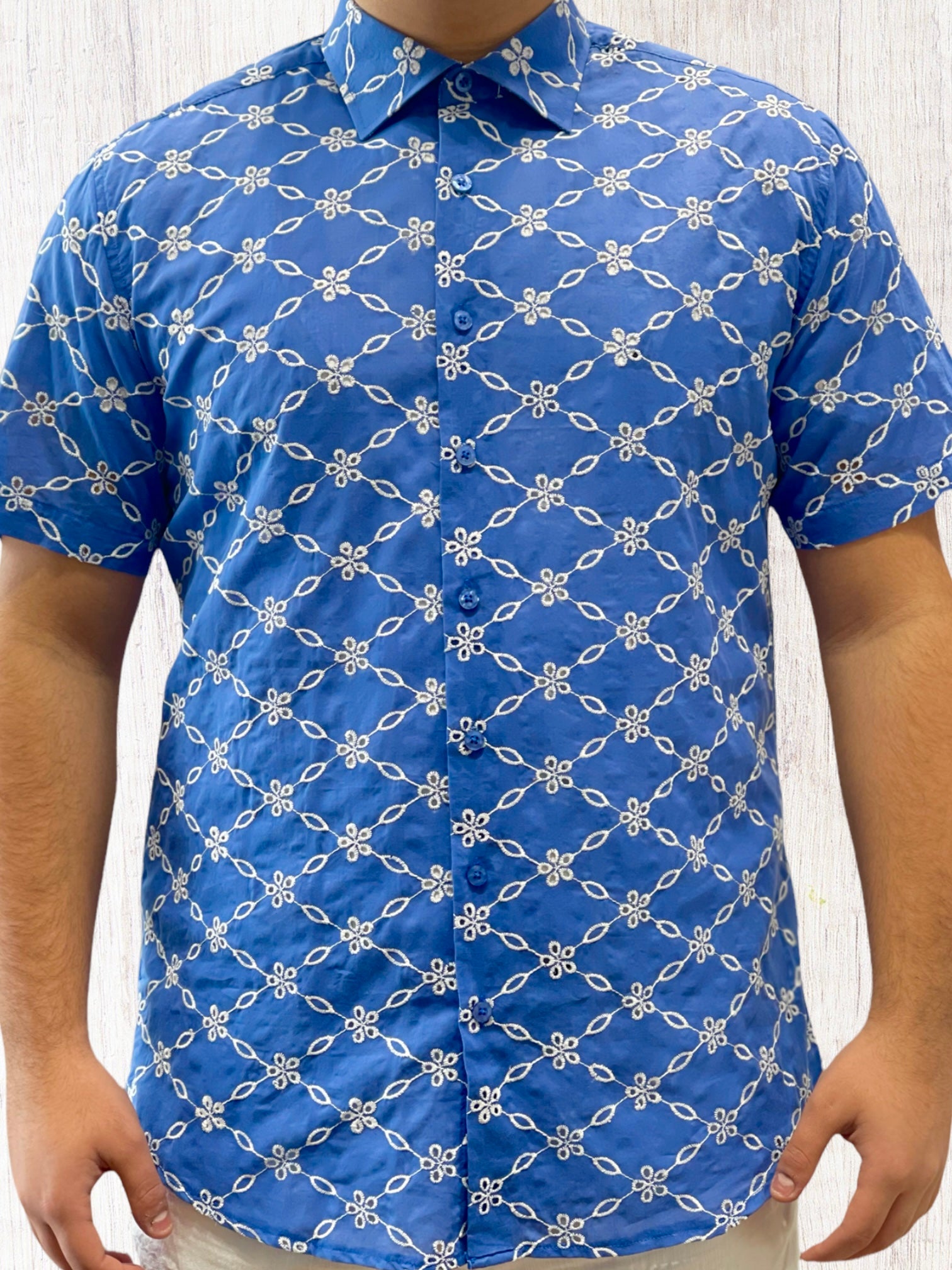 Semi-Slim Lanzino Stitched Shirt (Blue/White)