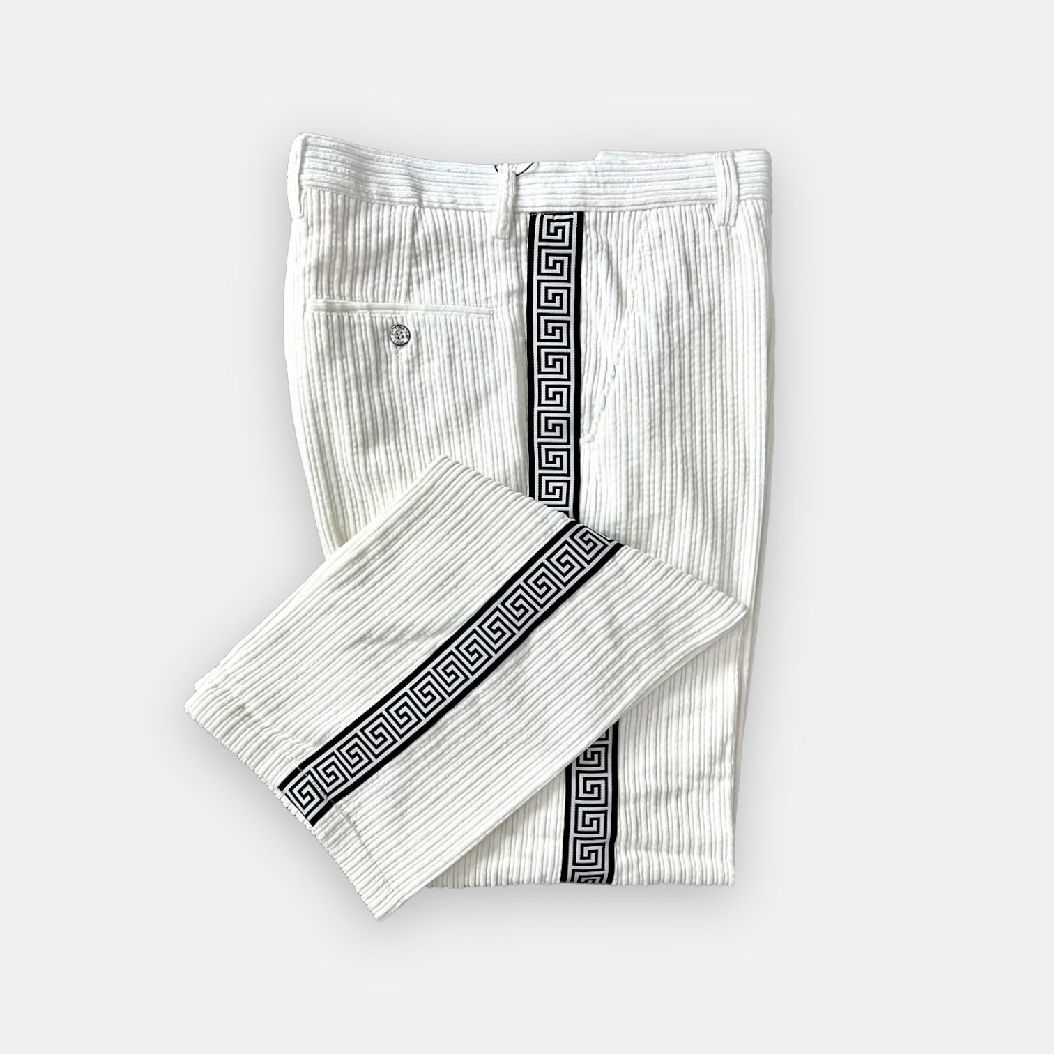 Prestige Luxury Greek Corduroy Pant (White/Black)