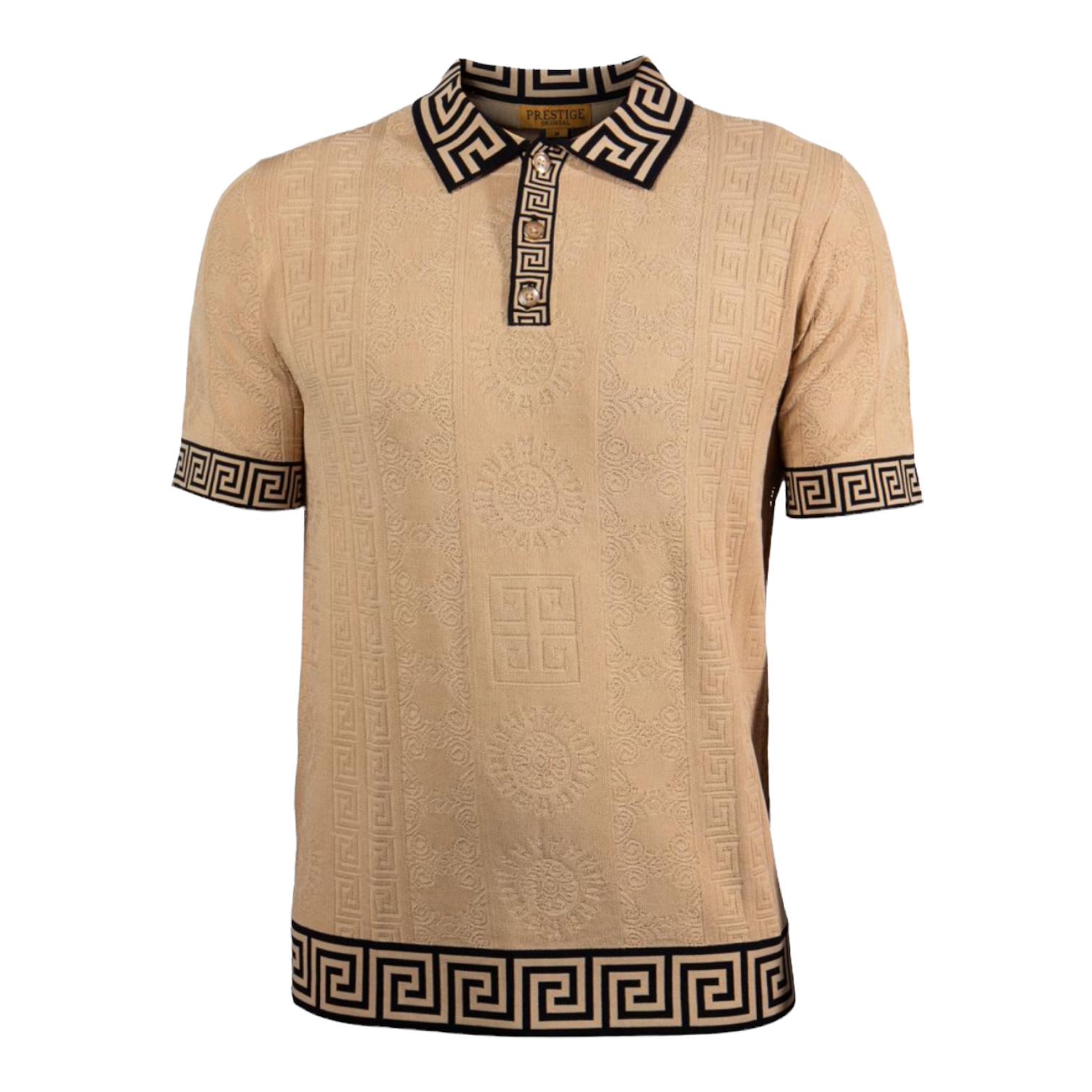 Prestige Greek Key Polo Luxury Knit (Beige/Black) 177