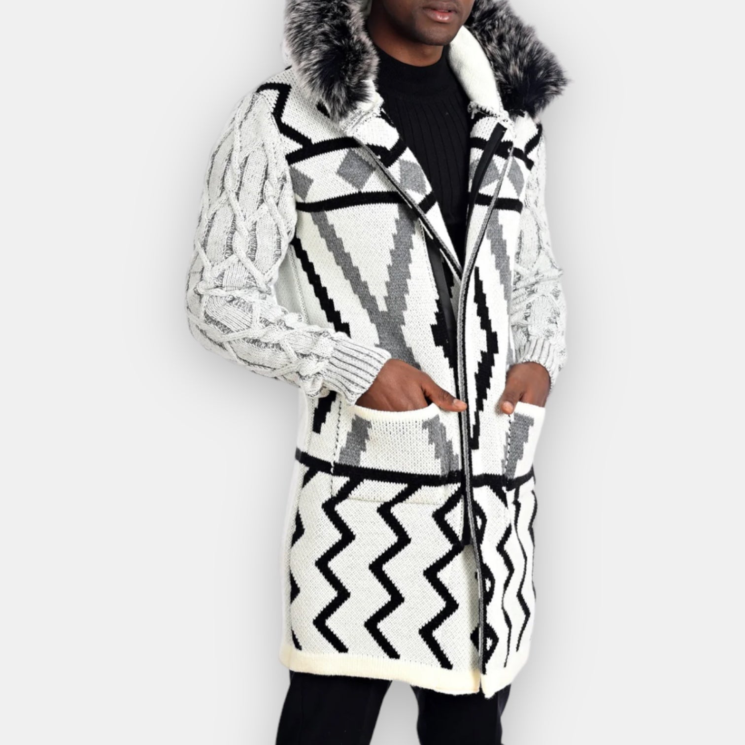 Alpine 3/4 length LCR Cardigan (White/Black)